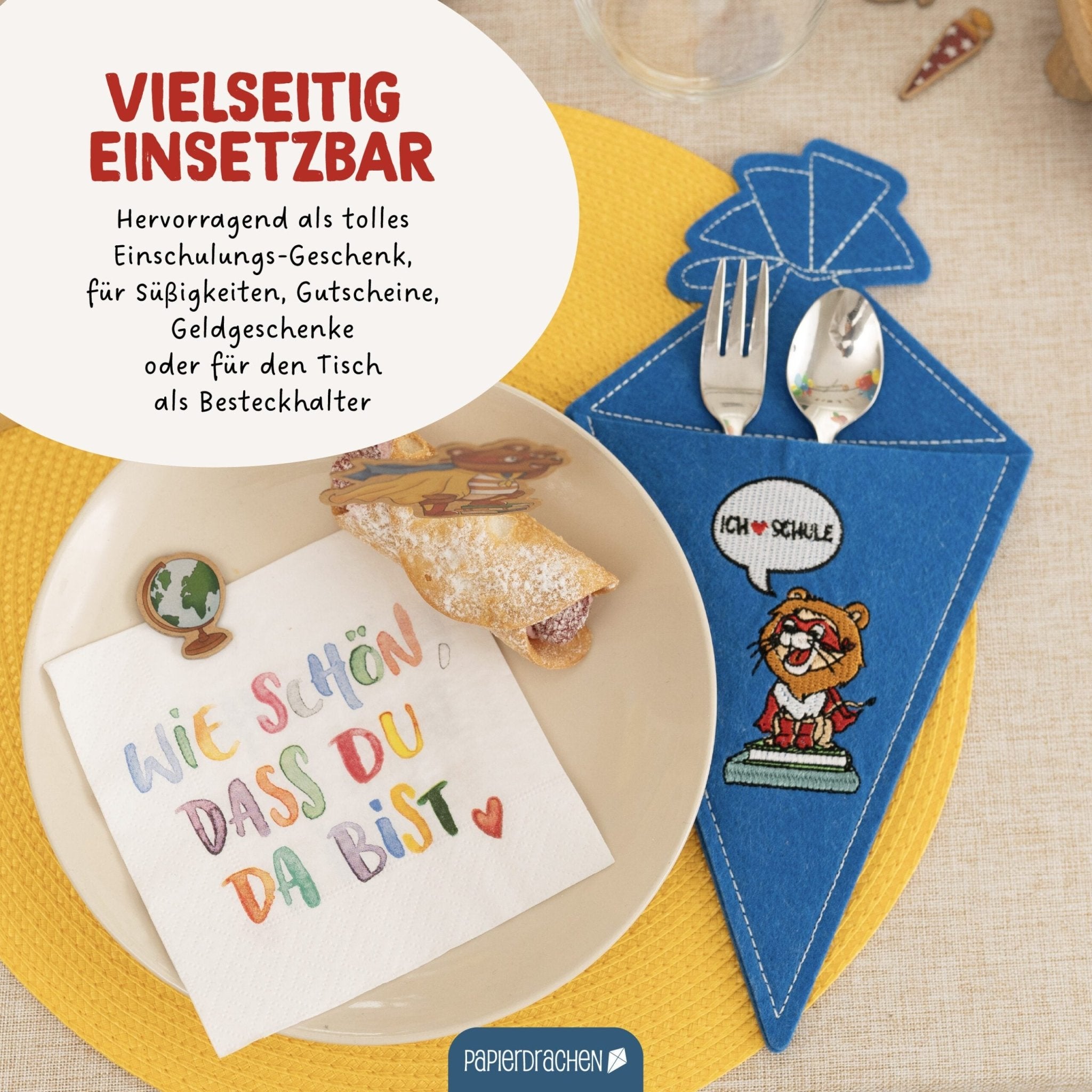 4 Filz - Taschen zur Einschulung Papierdrachen - malmichbuntbest.com