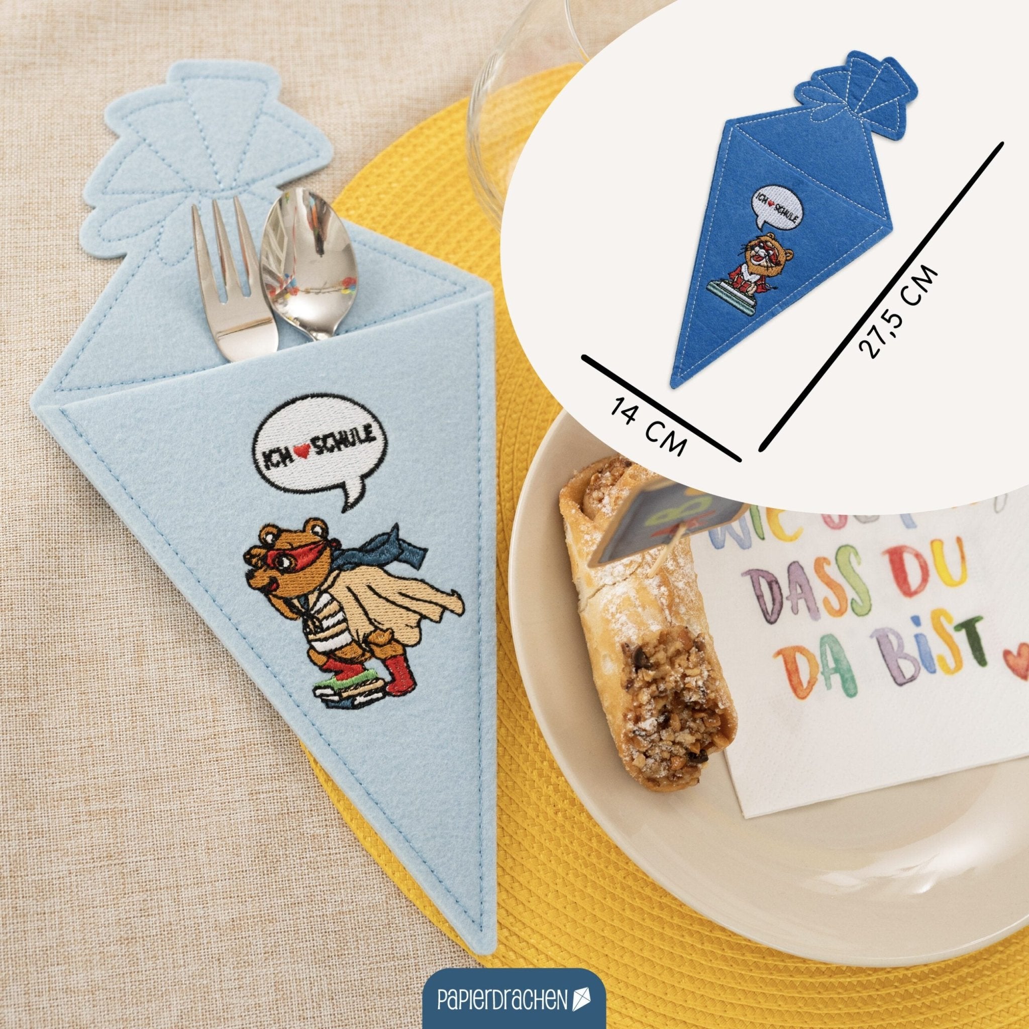 4 Filz - Taschen zur Einschulung Papierdrachen - malmichbuntbest.com