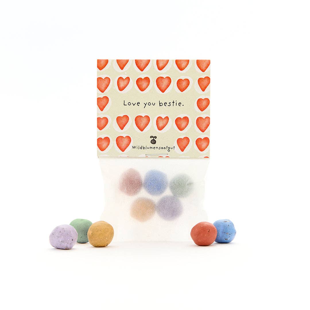 5 Blumenmurmeln im Tütchen "Love You Bestie" TDJ Stadtgärtner GmbH - malmichbuntbest.com