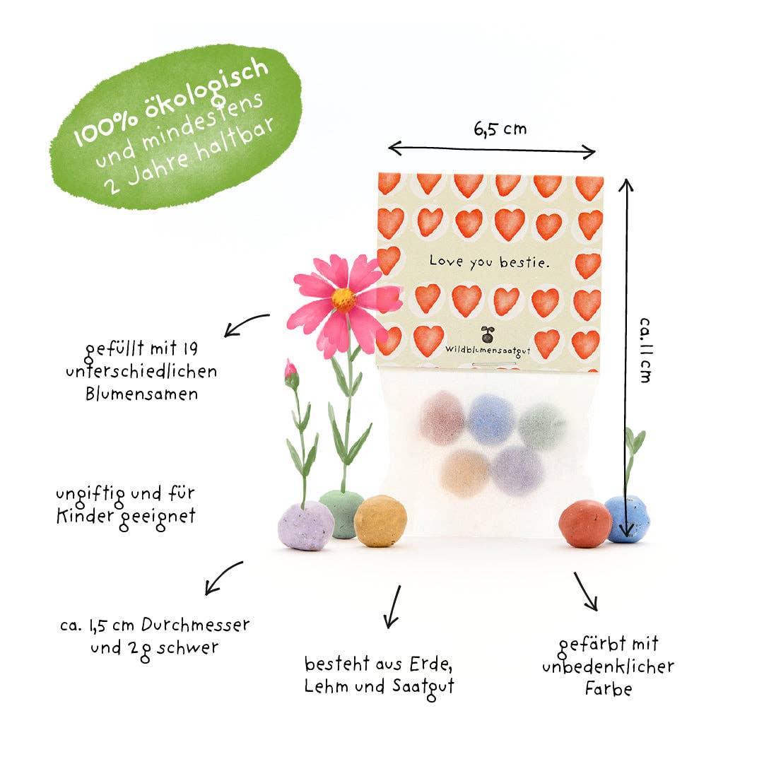 5 Blumenmurmeln im Tütchen "Love You Bestie" TDJ Stadtgärtner GmbH - malmichbuntbest.com