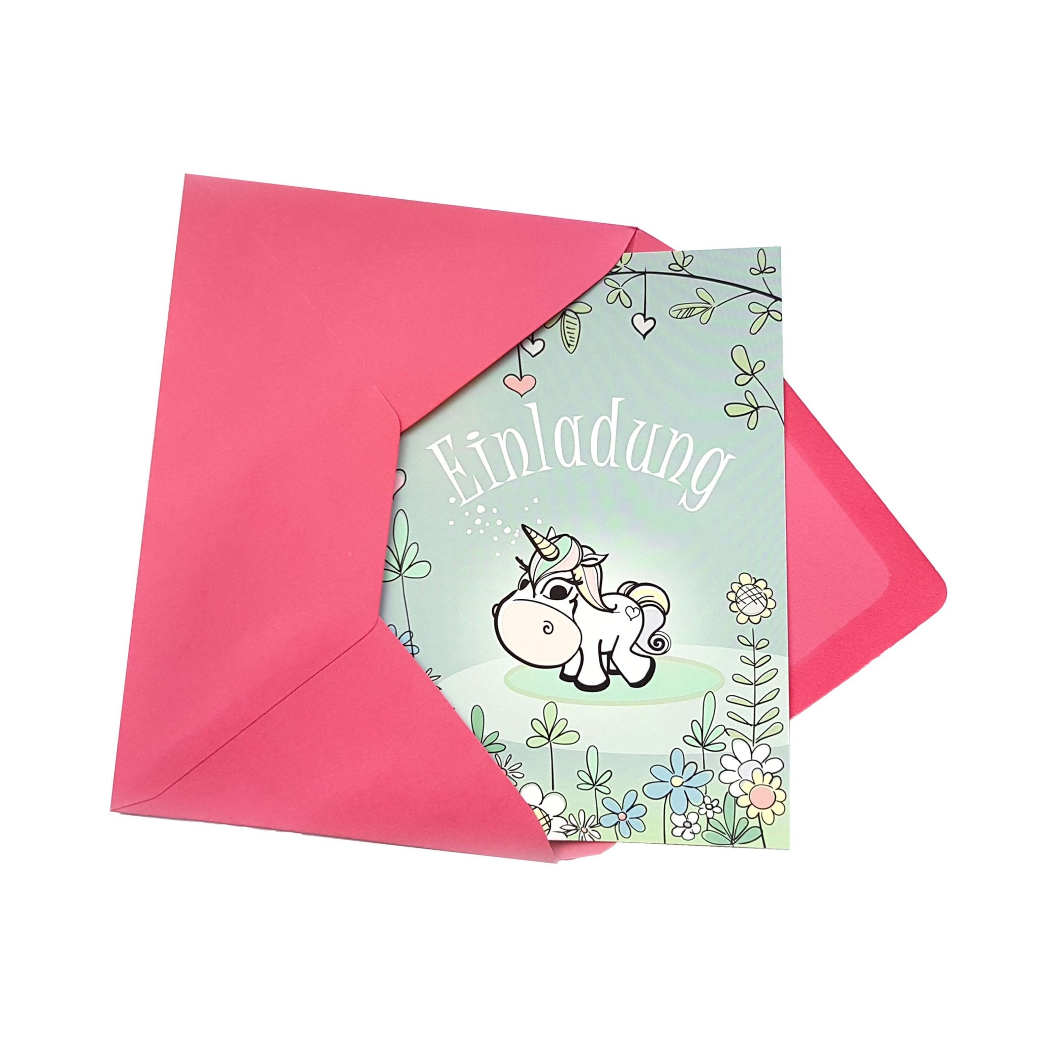 6 Einladungen "Einhorn" mit rosa Umschlägen Jeka - malmichbuntbest.com