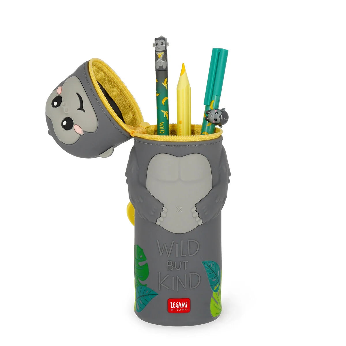 2-in-1-Federmäppchen aus Silikon Gorilla „Wild but Kind“ - Kawaii