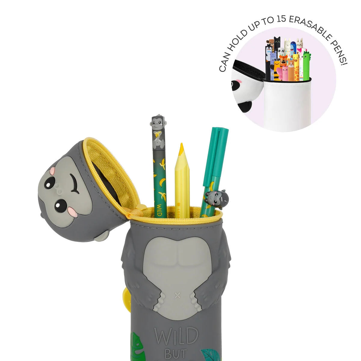 2-in-1-Federmäppchen aus Silikon Gorilla „Wild but Kind“ - Kawaii