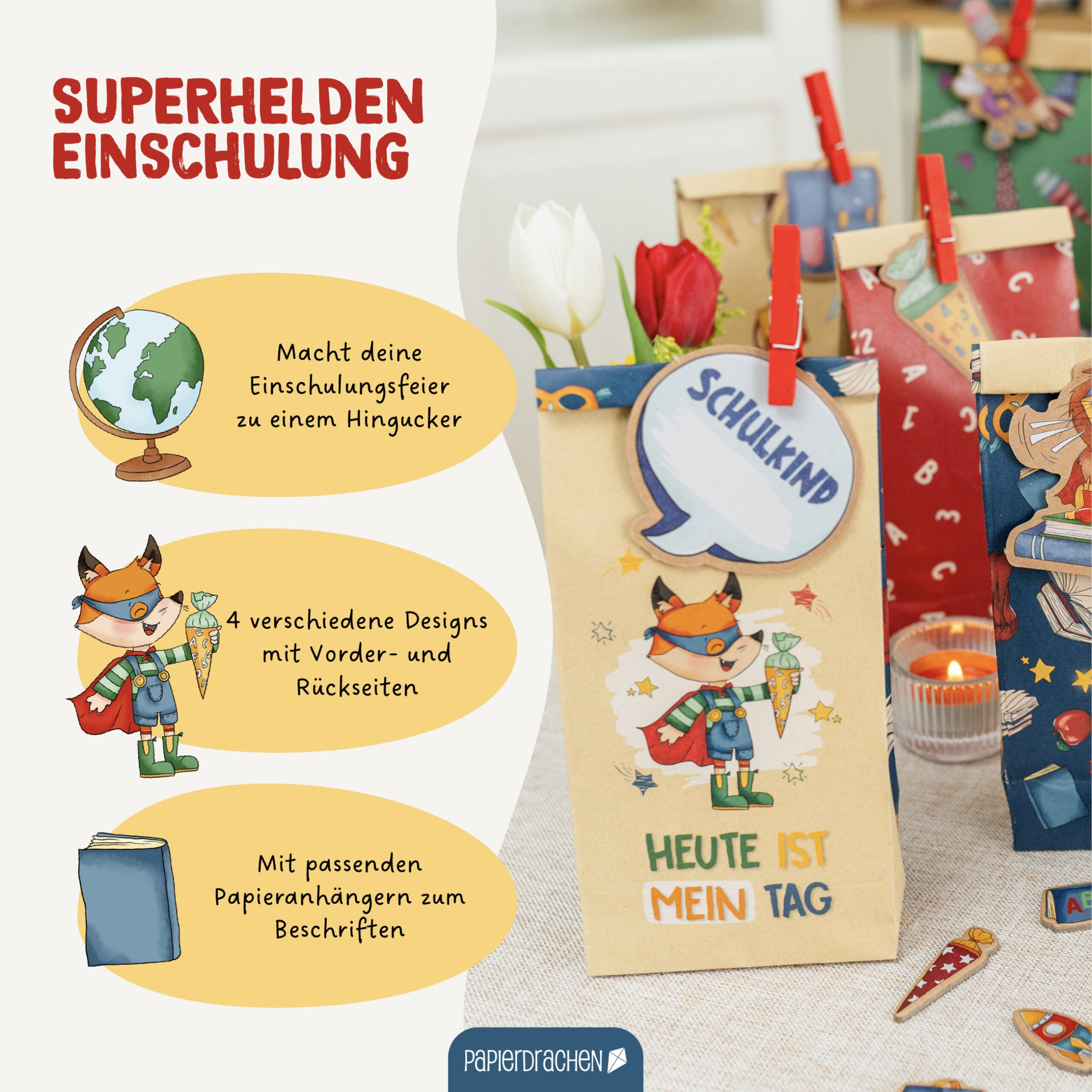 DIY Set Geschenktüten mit Anhängern - Einschulung