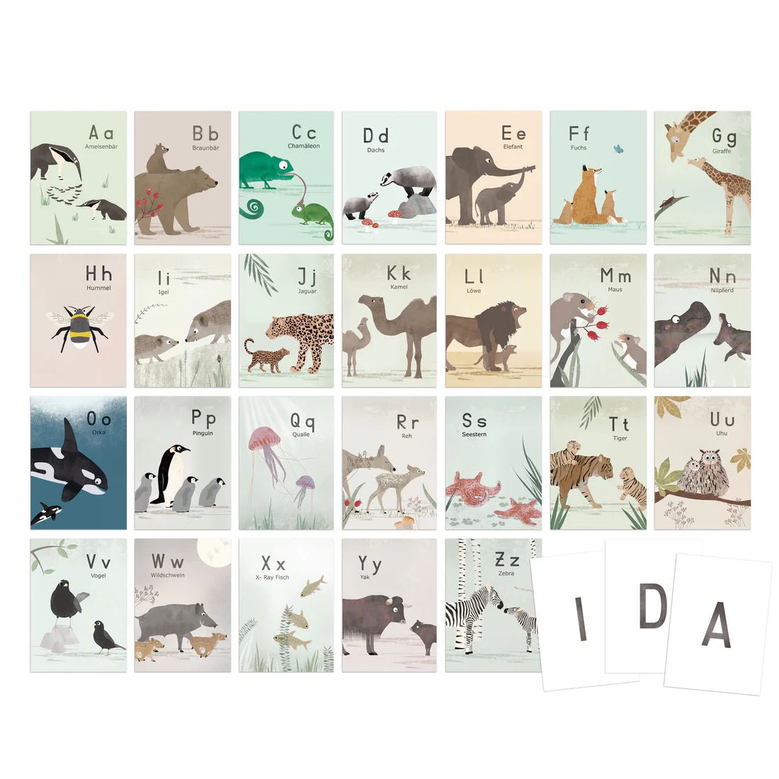 ABC Buchstabenkarten: Mein Tieralphabet Fräulein Elvira - malmichbuntbest.com