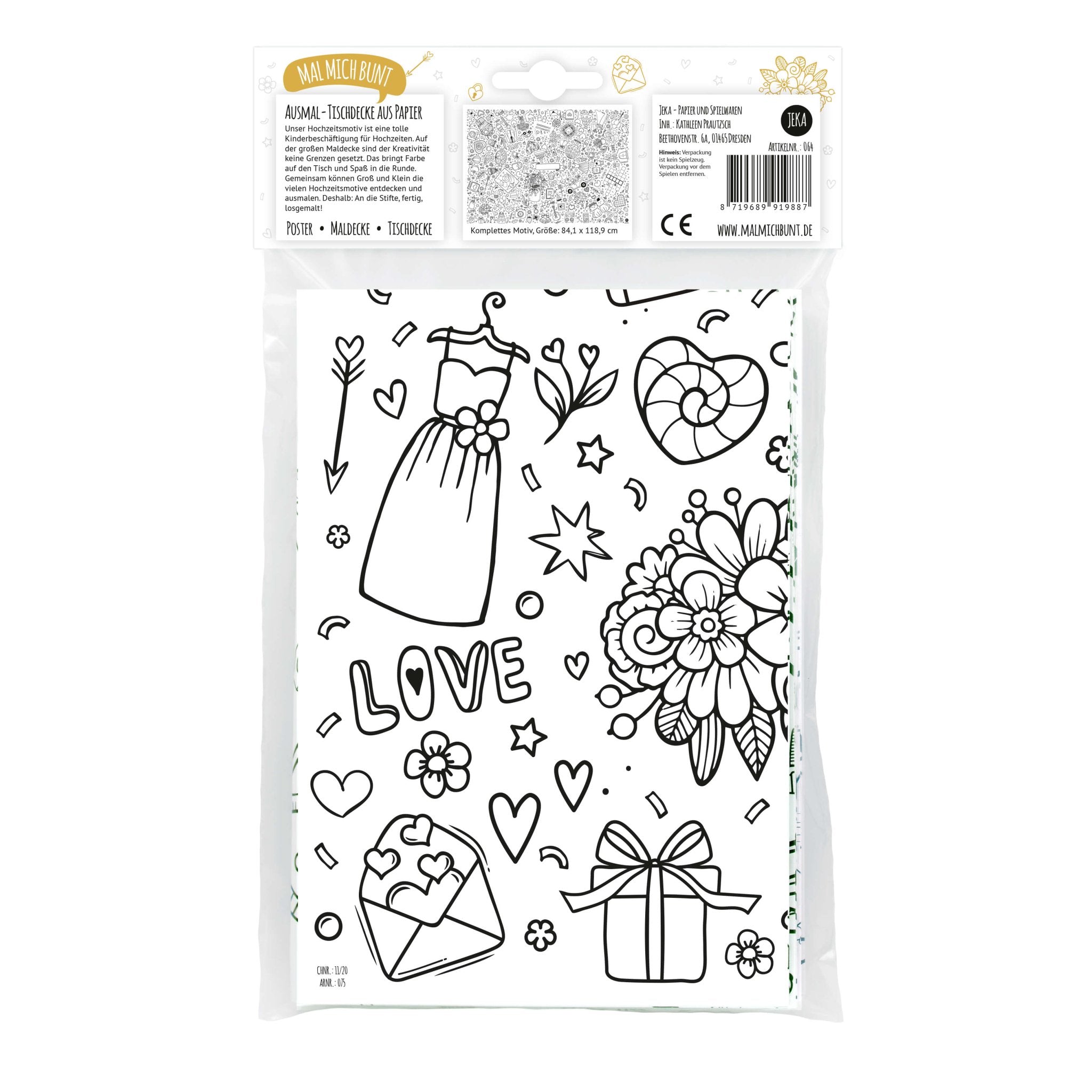 Ausmal - Tischdecke aus Papier "Hochzeit" Jeka - malmichbuntbest.com