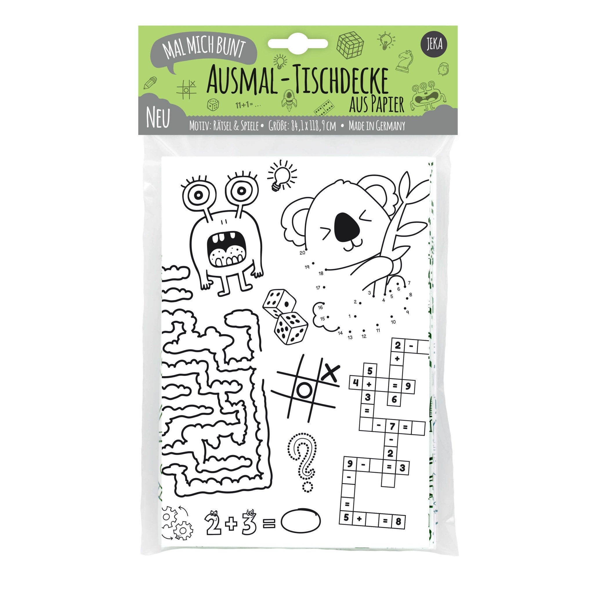 Ausmal - Tischdecke aus Papier "Rätsel & Spiele" Jeka - malmichbuntbest.com