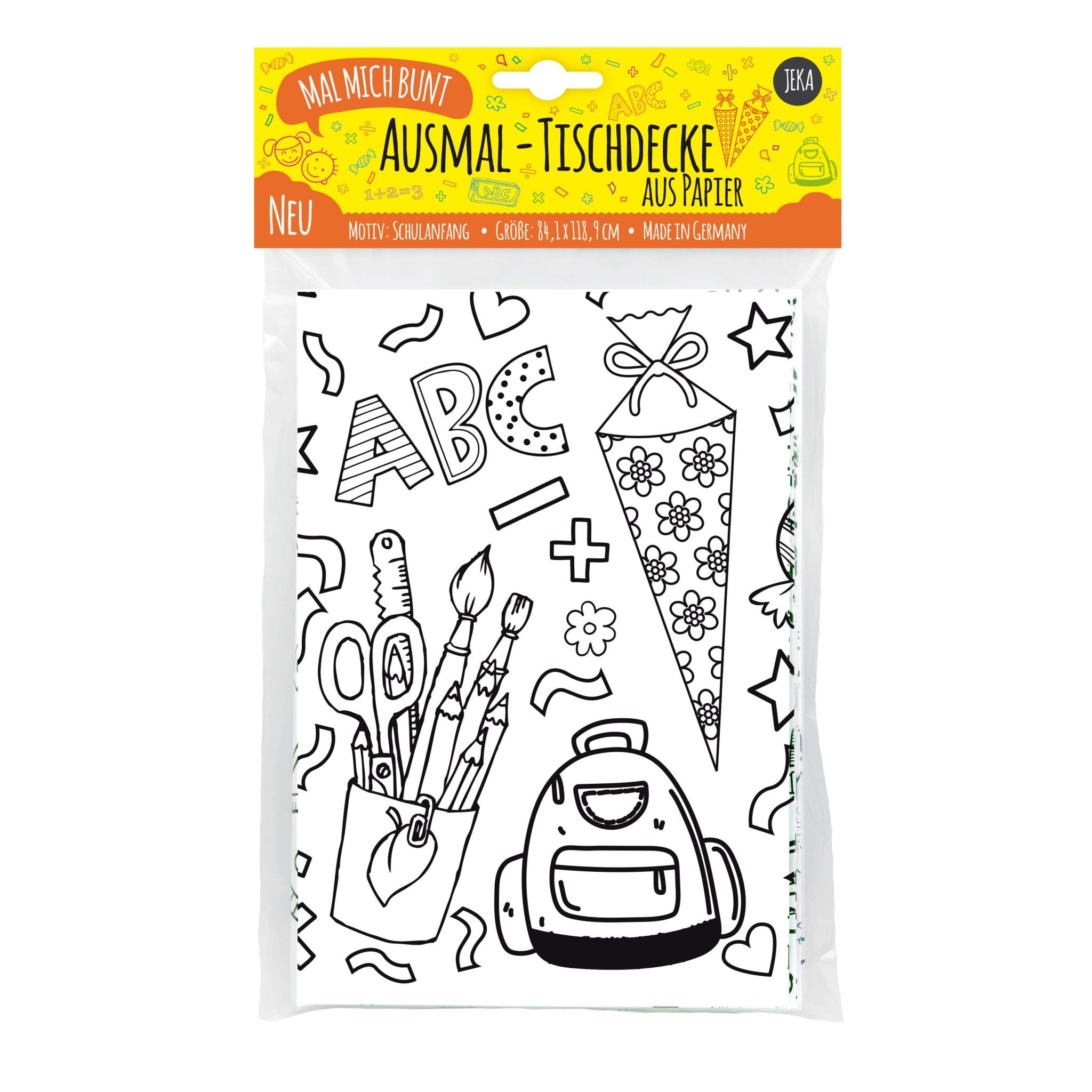 Ausmal - Tischdecke aus Papier "Schulanfang" Jeka - malmichbuntbest.com