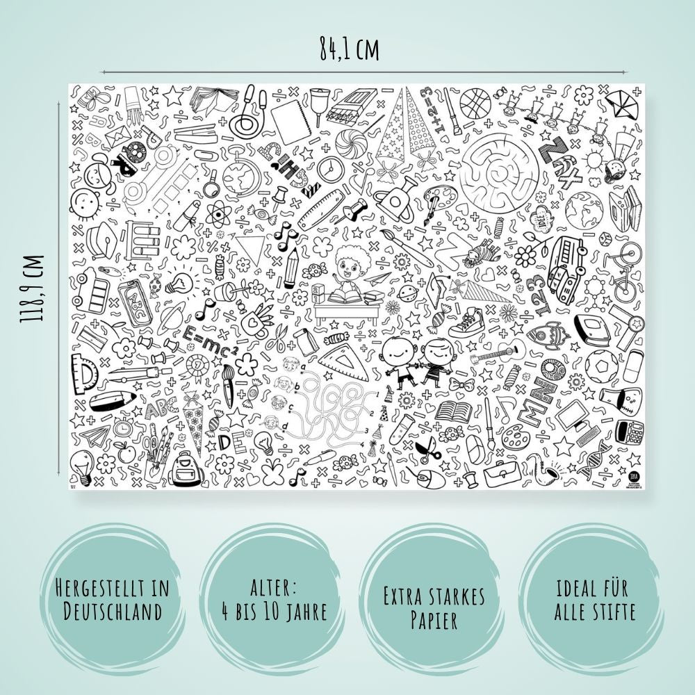 Ausmal - Tischdecke aus Papier "Schulanfang" Jeka - malmichbuntbest.com