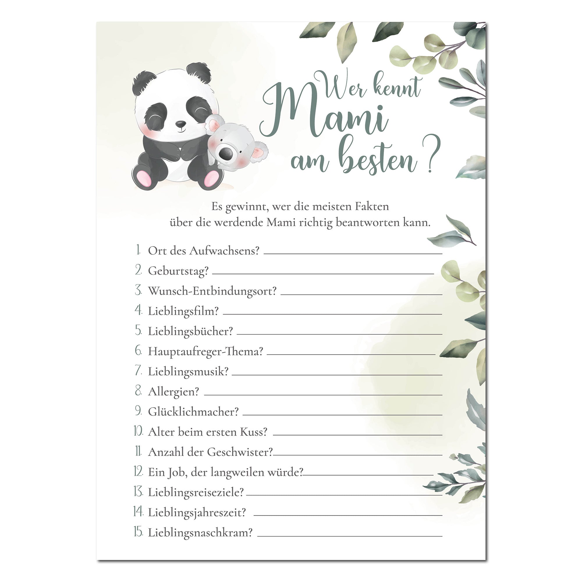 Babyparty - Spiel Wer kennt Mami am besten Jeka - malmichbuntbest.com