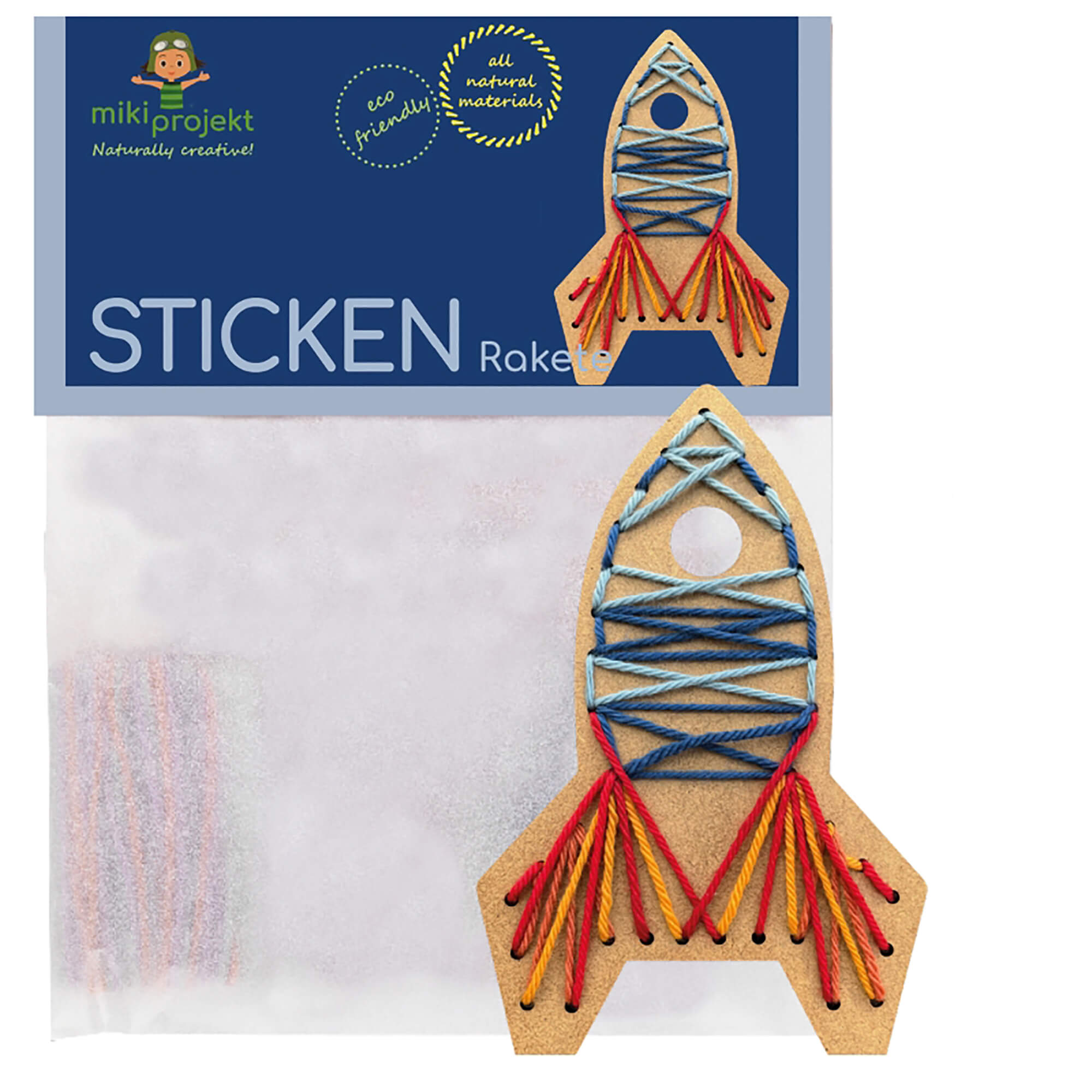 Bastelset Rakete - Sticken für Kinder Mikiprojekt - malmichbuntbest.com