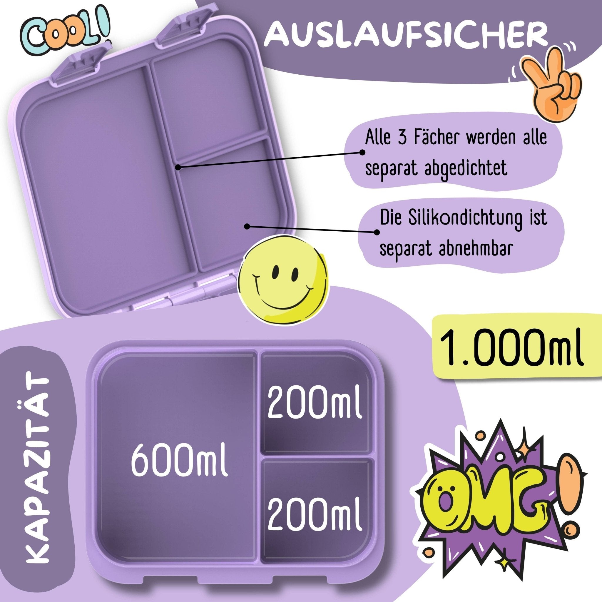 BEARFOOT Bento Box COMPACT - lila: 1.000ml BEARFOOT - malmichbuntbest.com