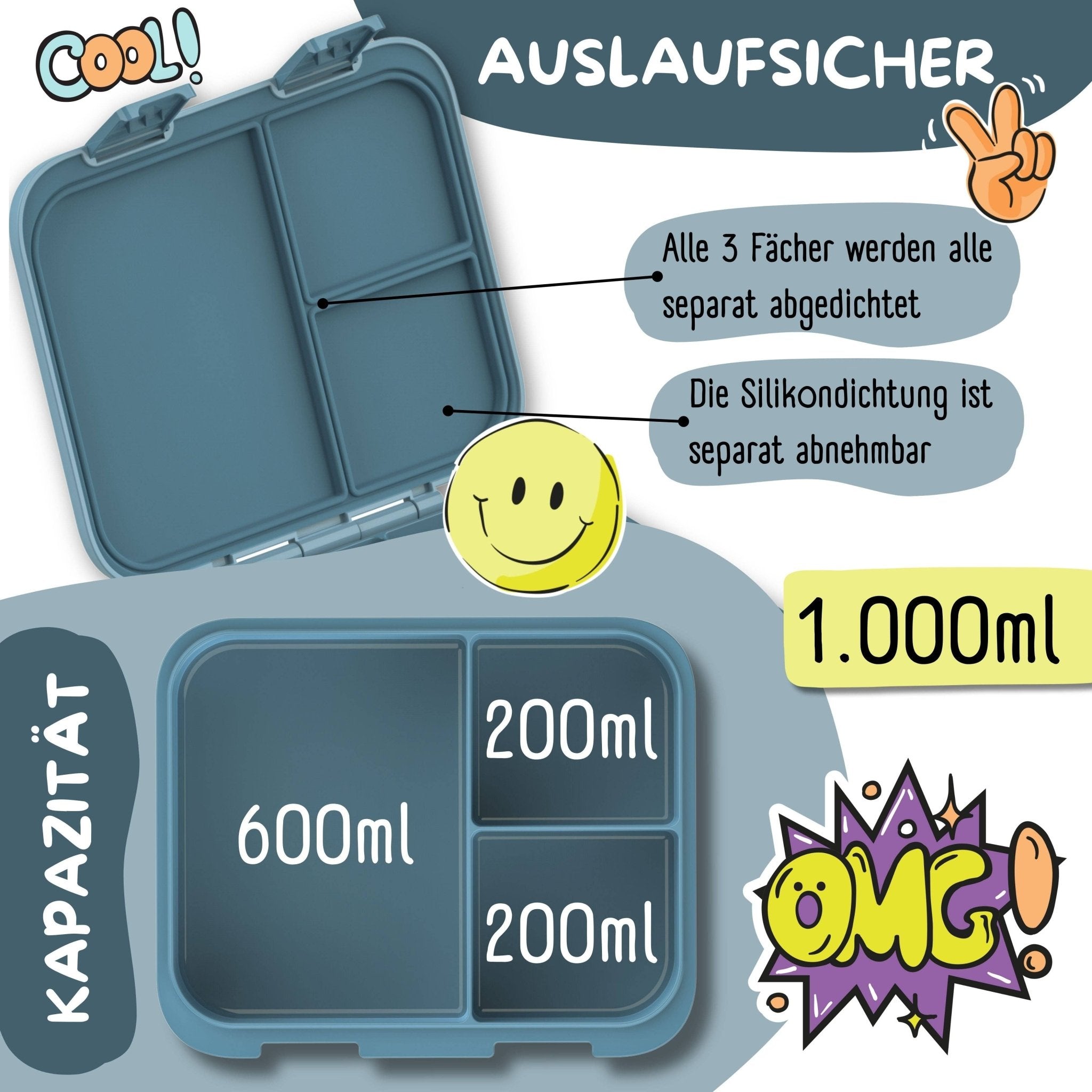 Bearfoot Bentobox Compact - Dinos blau - 1.000ml BEARFOOT - malmichbuntbest.com