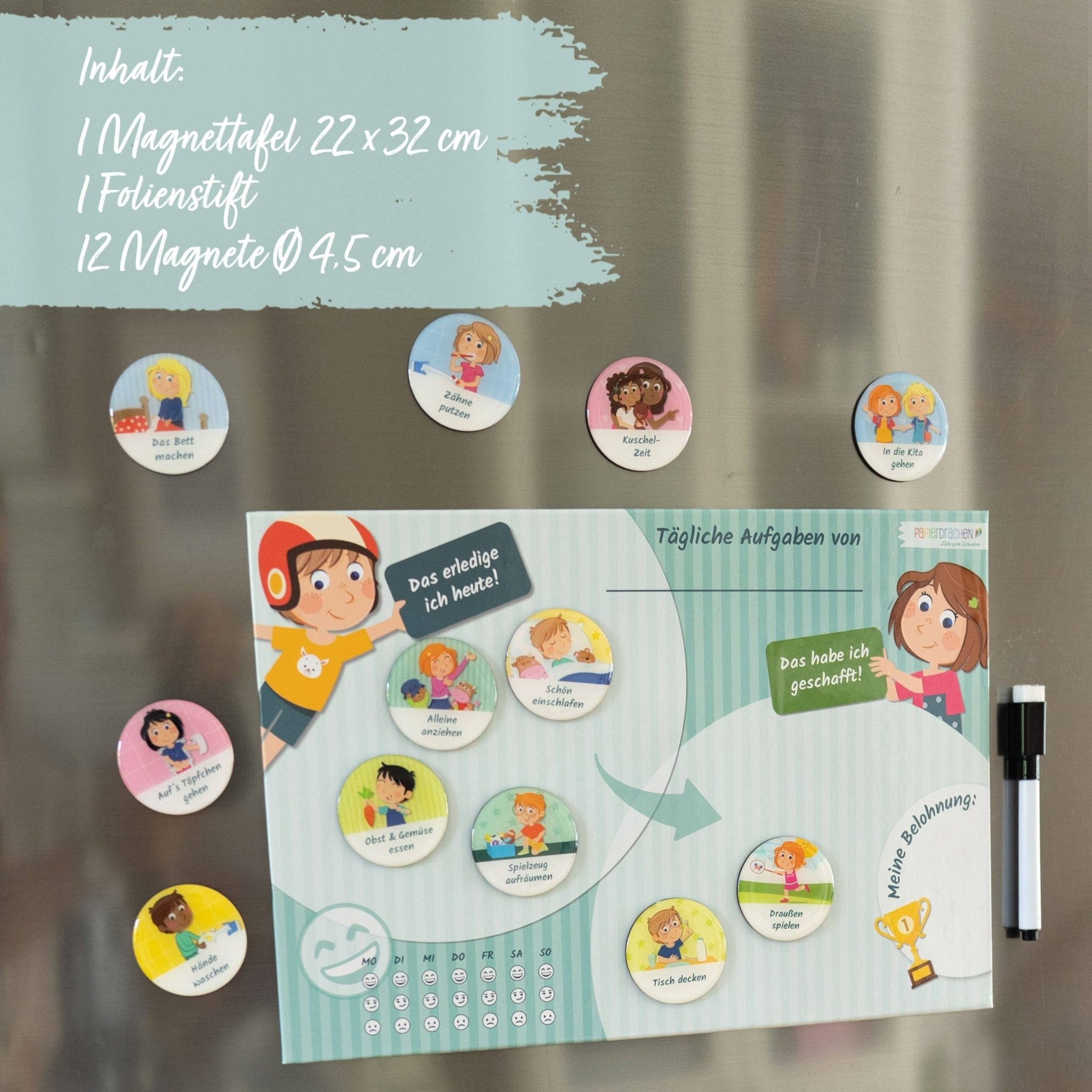 Belohnungstafel mit Magneten - Basis - Set Tagesablauf Papierdrachen - malmichbuntbest.com