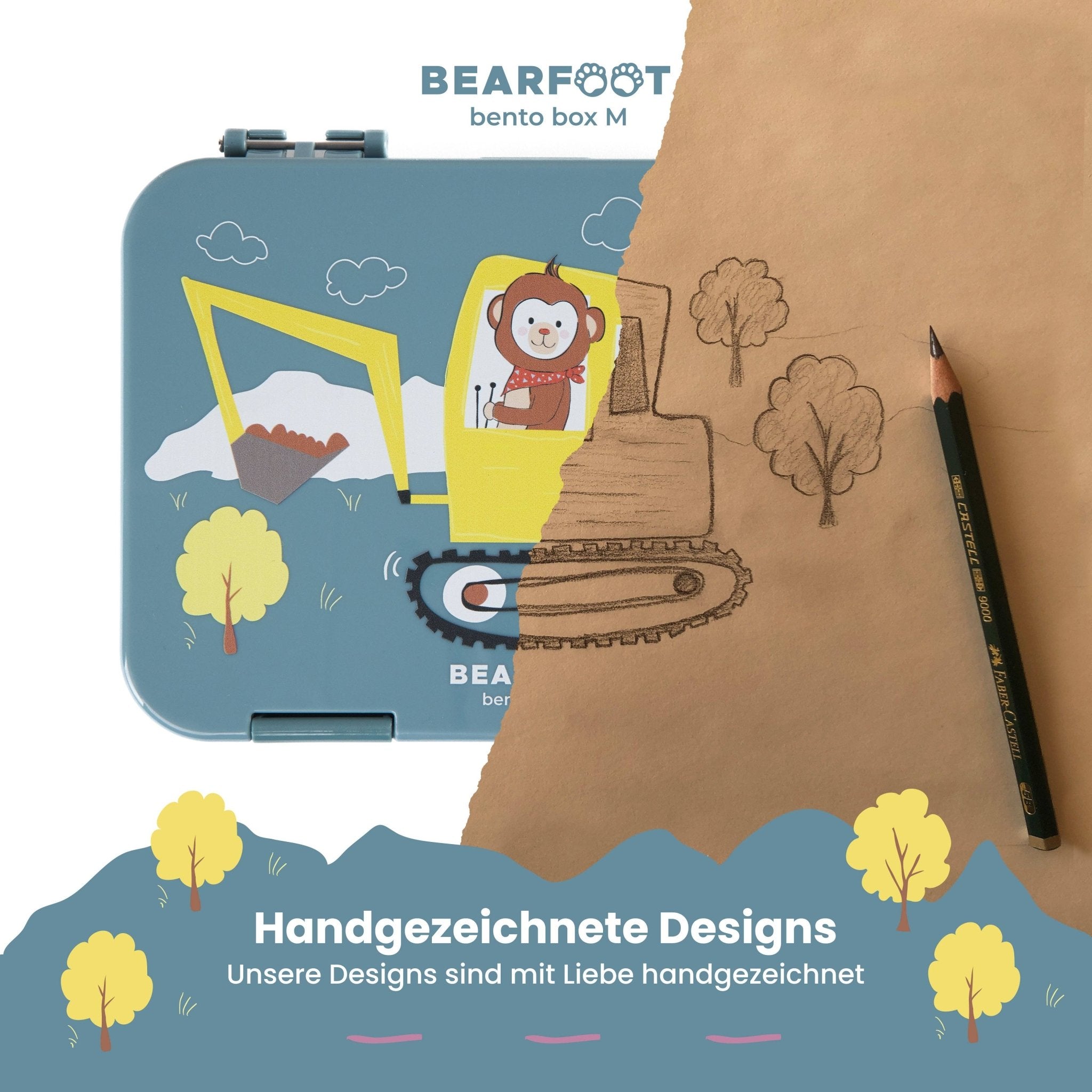 Brotdose Kinder mit Fächern, Lunchbox, Bento box - Bagger BEARFOOT - malmichbuntbest.com