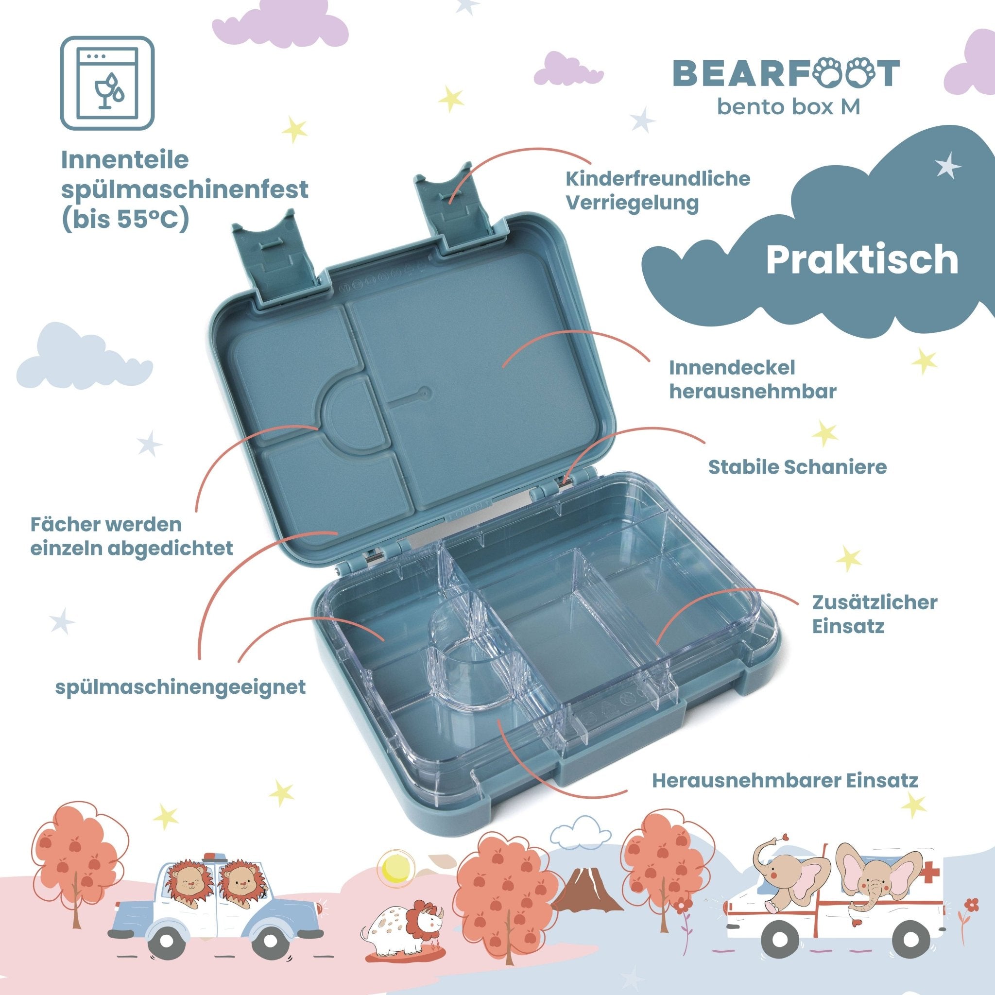 Brotdose Kinder mit Fächern, Lunchbox, Bento box - Bagger BEARFOOT - malmichbuntbest.com