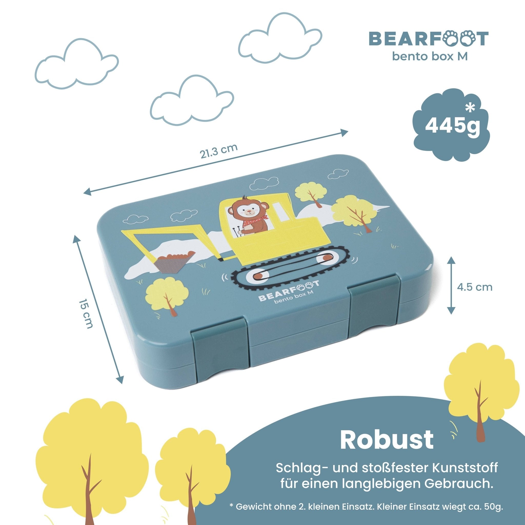 Brotdose Kinder mit Fächern, Lunchbox, Bento box - Bagger BEARFOOT - malmichbuntbest.com