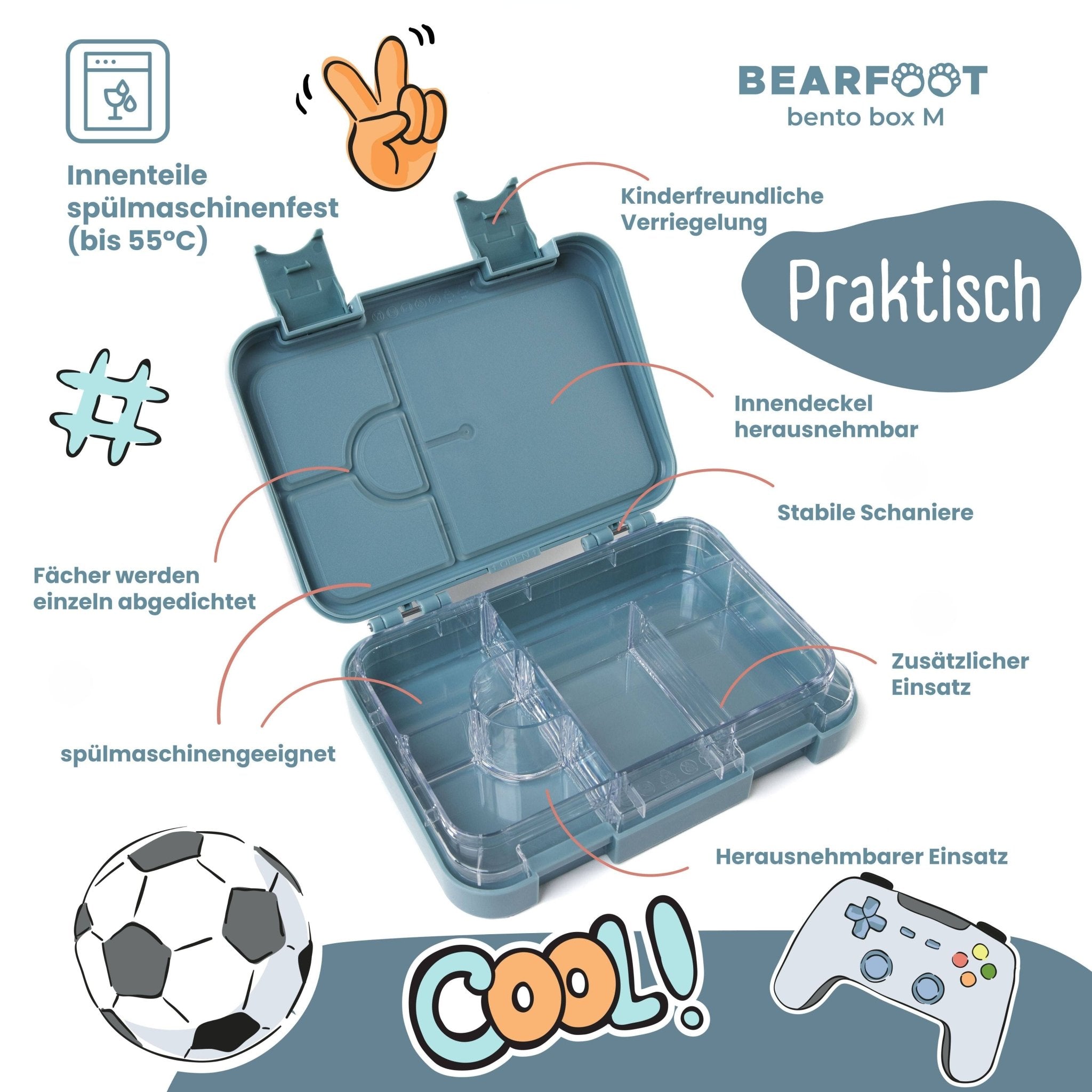 Brotdose Kinder mit Fächern, Lunchbox, Bento box - Blau BEARFOOT - malmichbuntbest.com