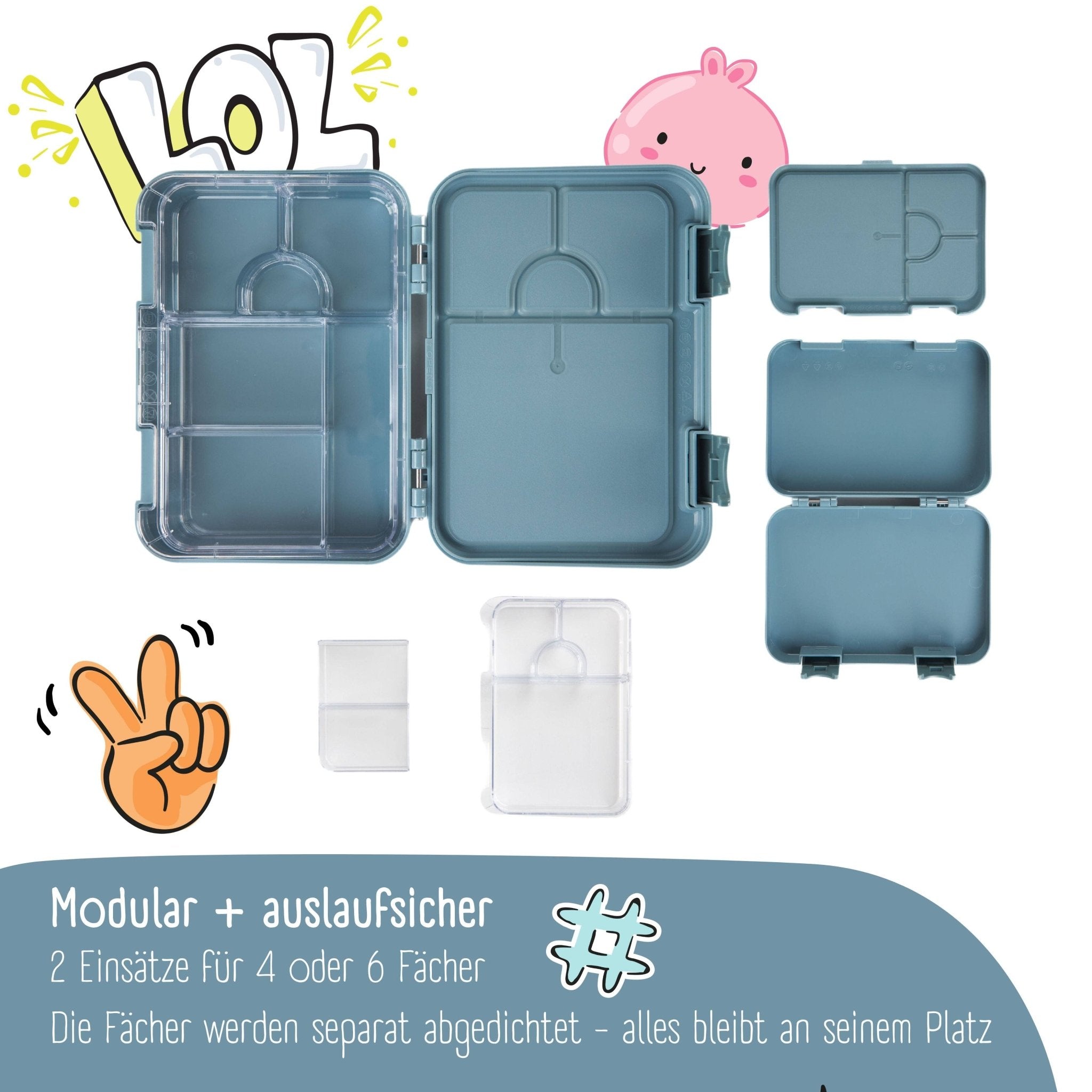 Brotdose Kinder mit Fächern, Lunchbox, Bento box - Blau BEARFOOT - malmichbuntbest.com