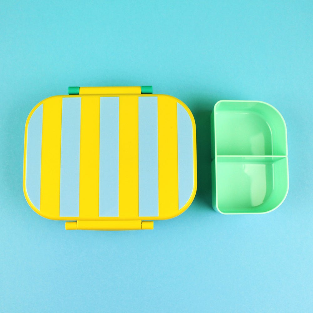Brotdose/Lunchbox - Stripes gelb/hellblau/grün inkl. Geschenkkarton Ava & Yves - malmichbuntbest.com