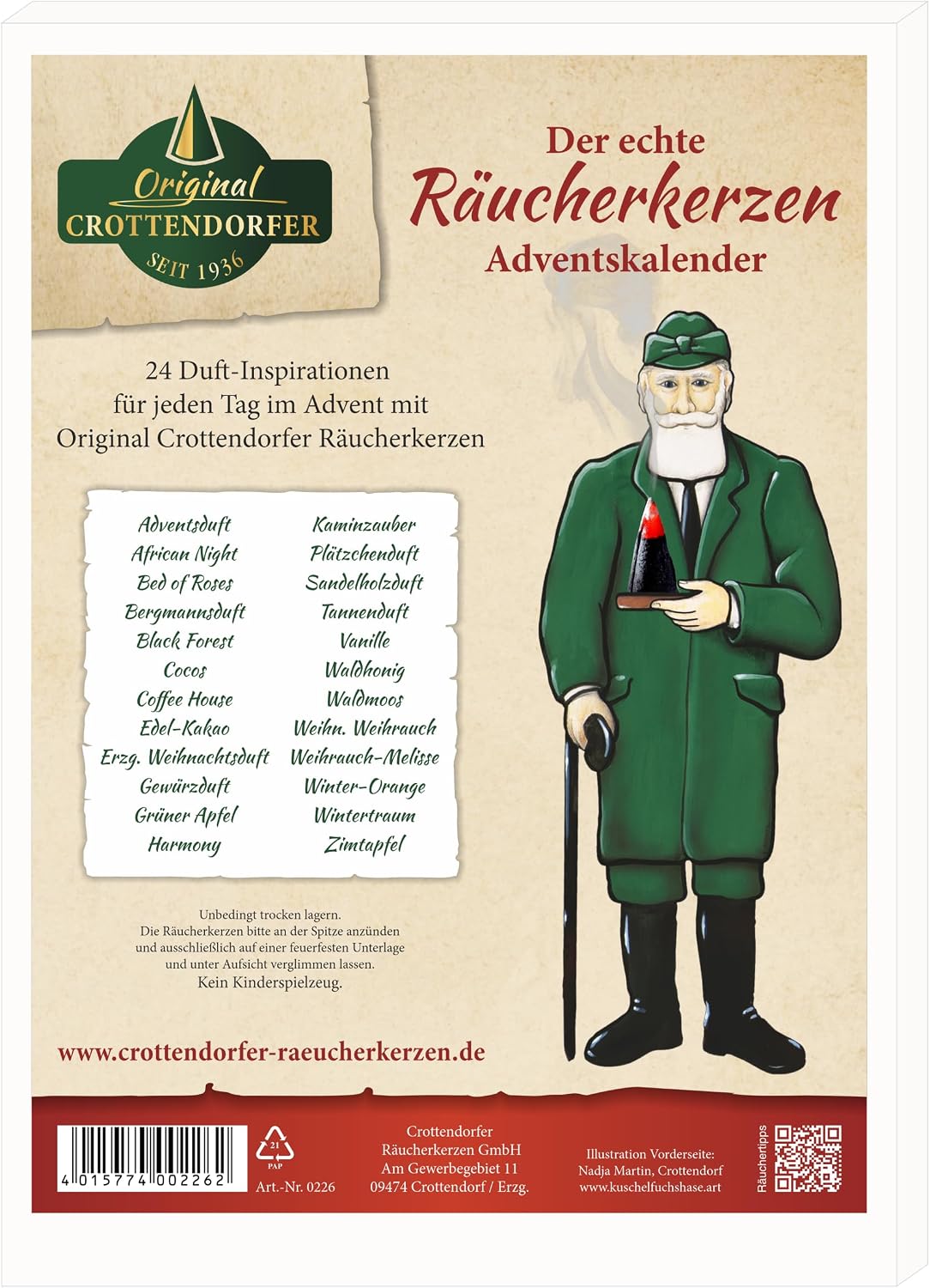 Crottendorfer der echte Räucherkerzen Adventskalender Hochformat 2026 Original Crottendorfer - malmichbuntbest.com