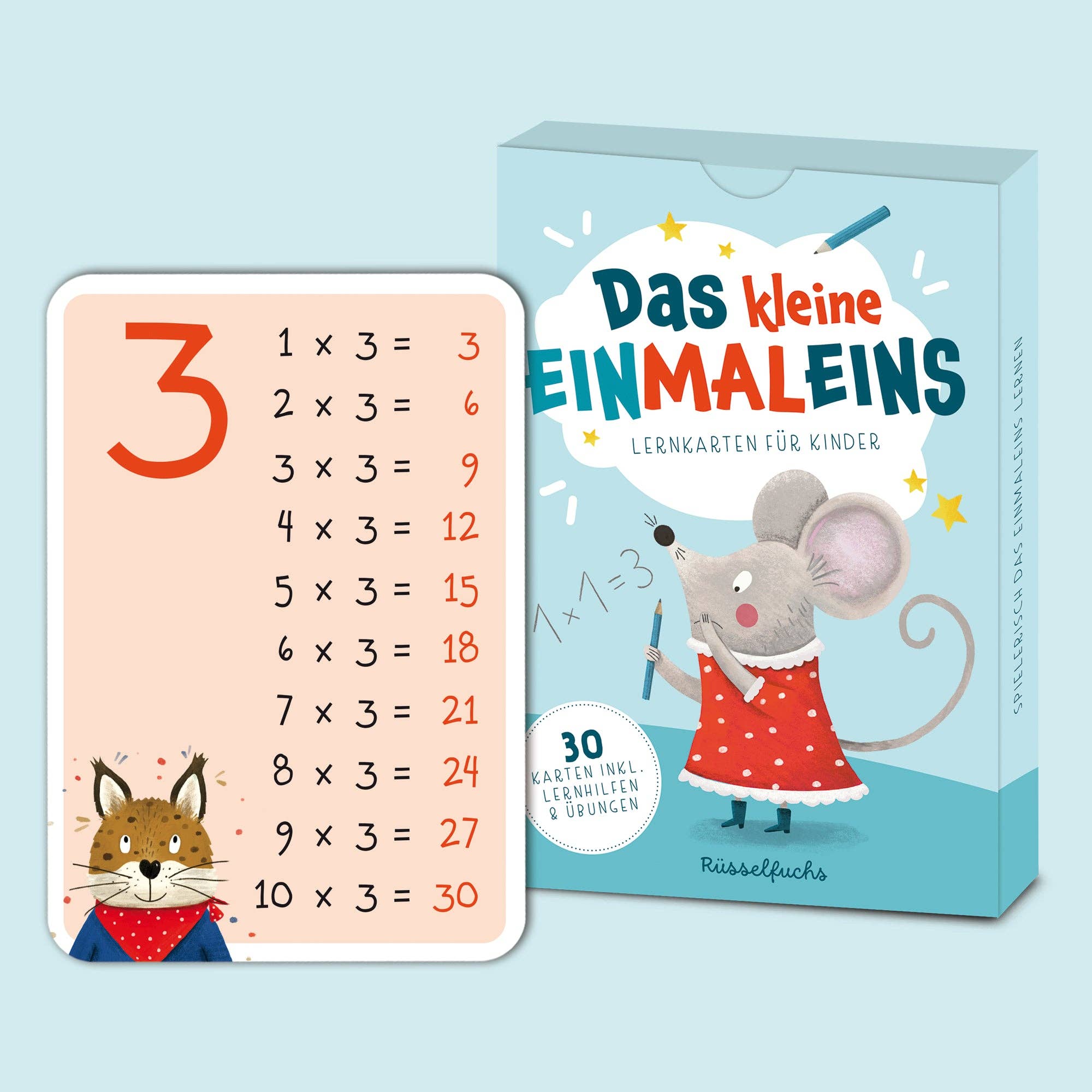 Das kleine Einmaleins – Lernkarten 1–10 für Kinder Rüsselfuchs - malmichbuntbest.com