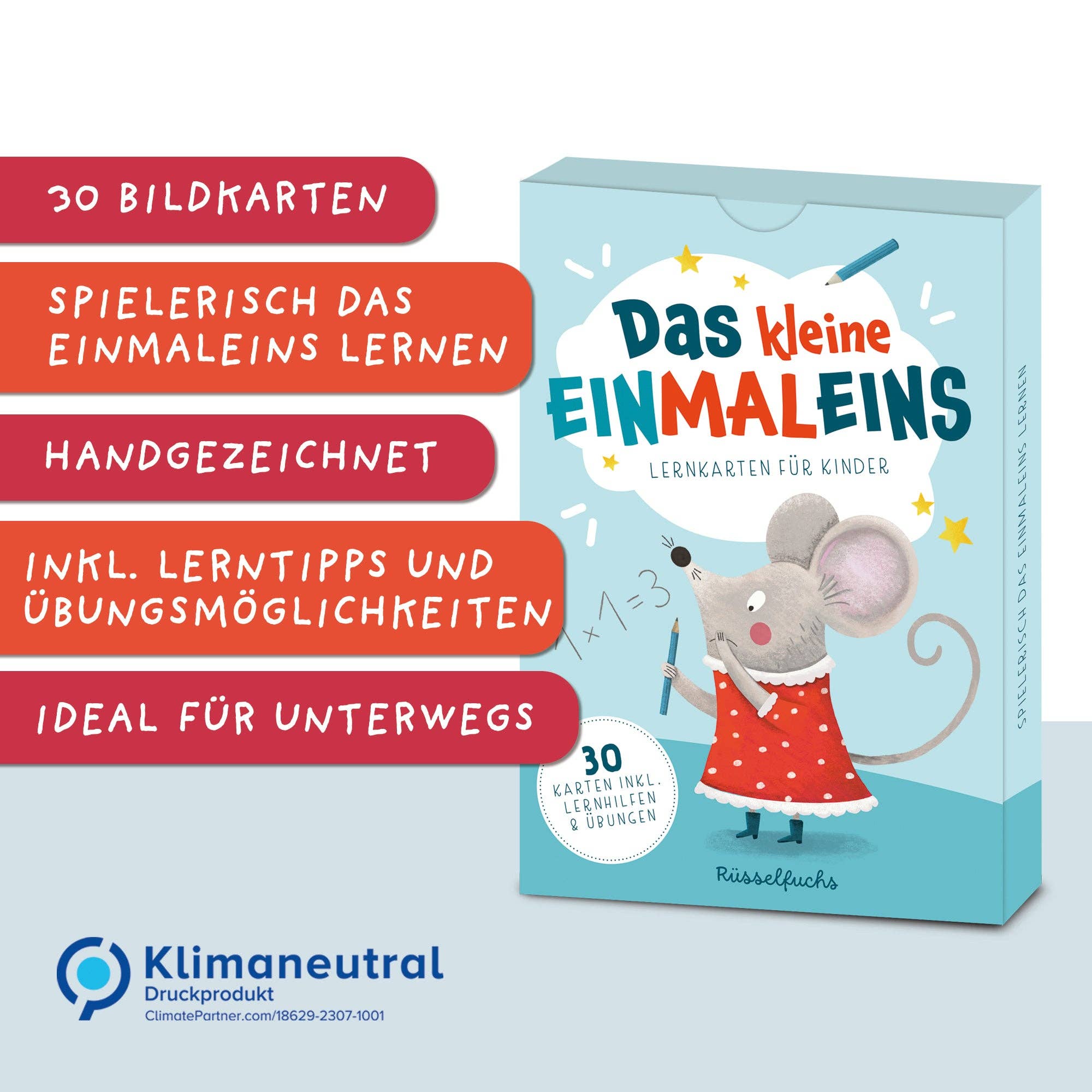 Das kleine Einmaleins – Lernkarten 1–10 für Kinder Rüsselfuchs - malmichbuntbest.com