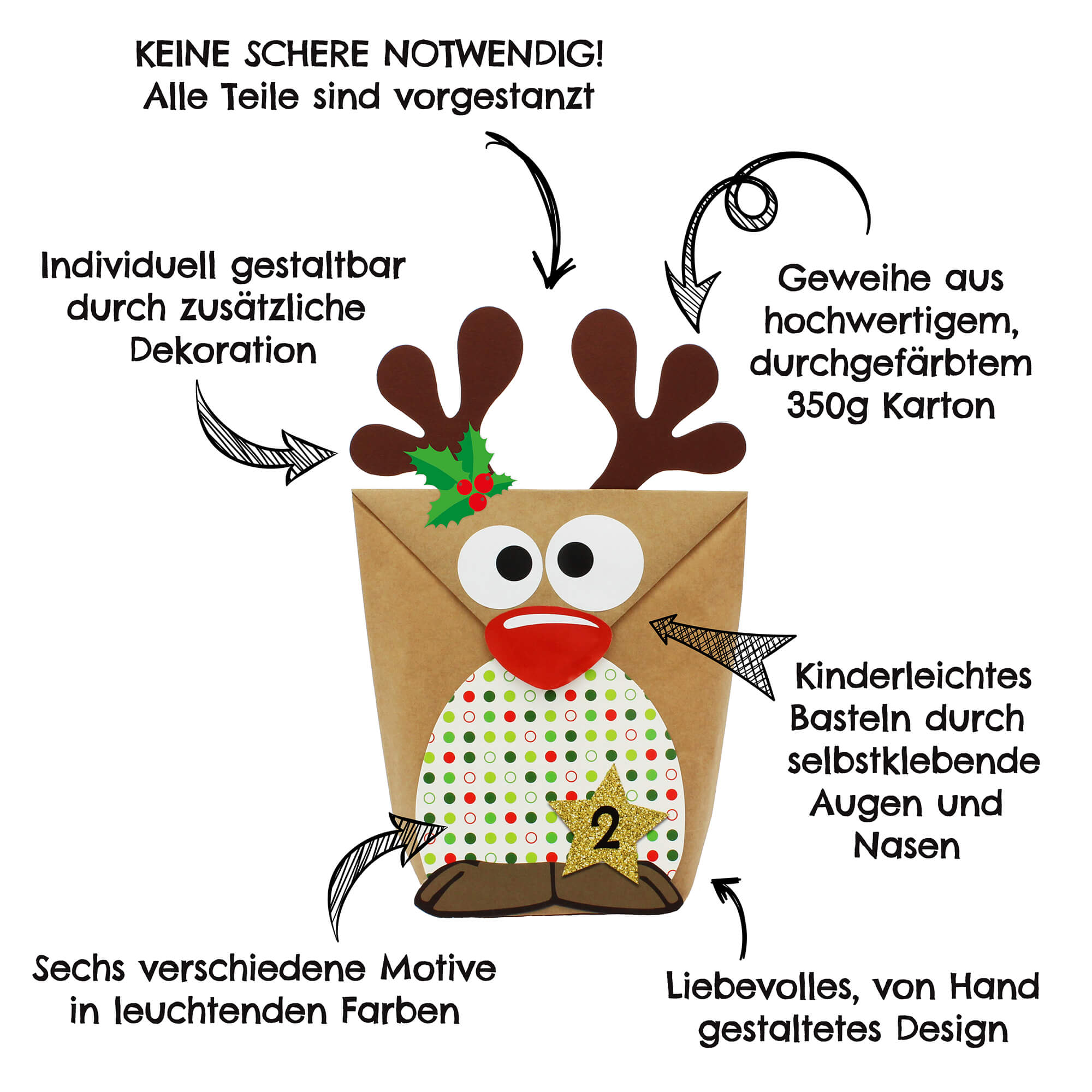 DIY Rentier Adventskalender Papierdrachen Papierdrachen - malmichbuntbest.com