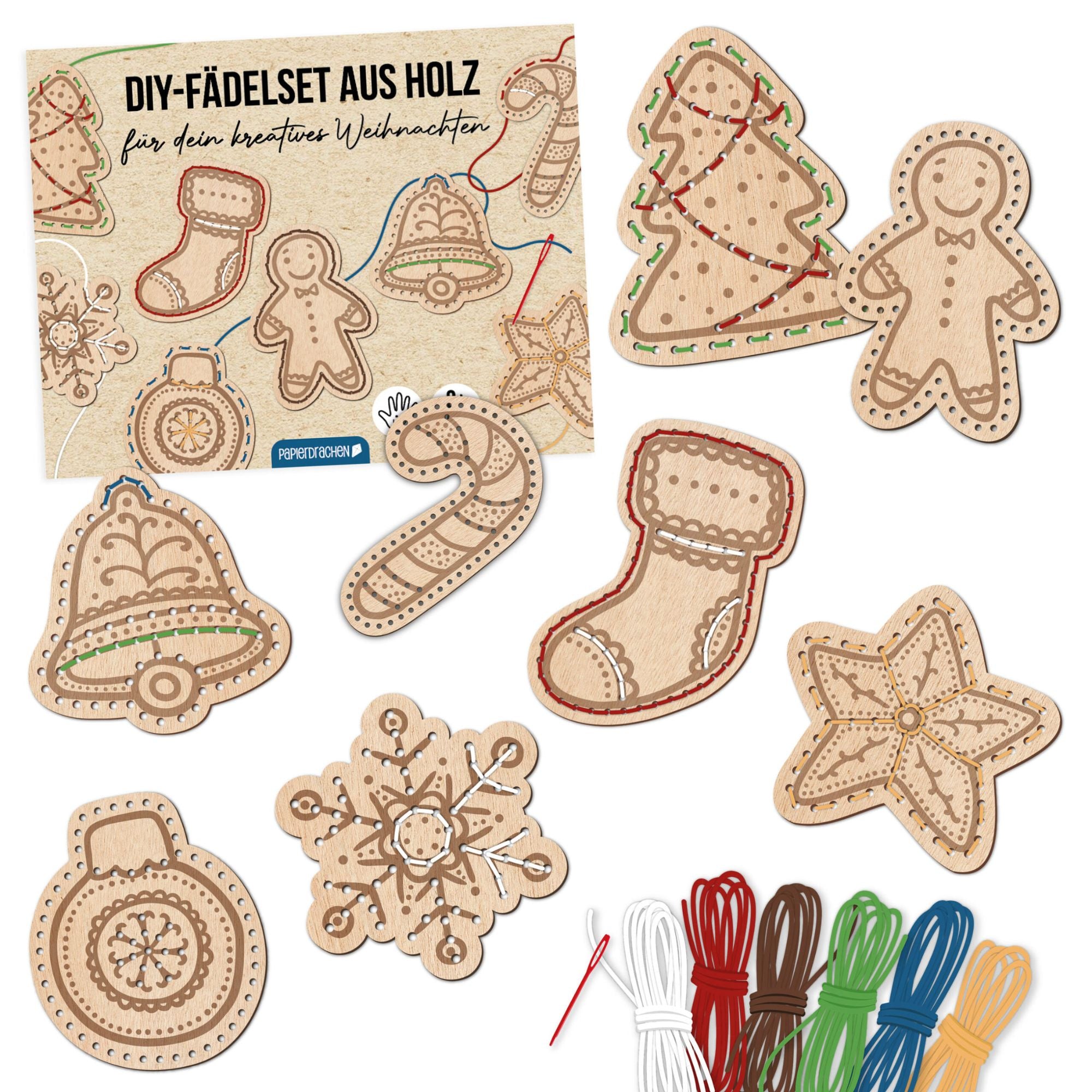 Fädelset aus Holz zu Weihnachten Papierdrachen - malmichbuntbest.com