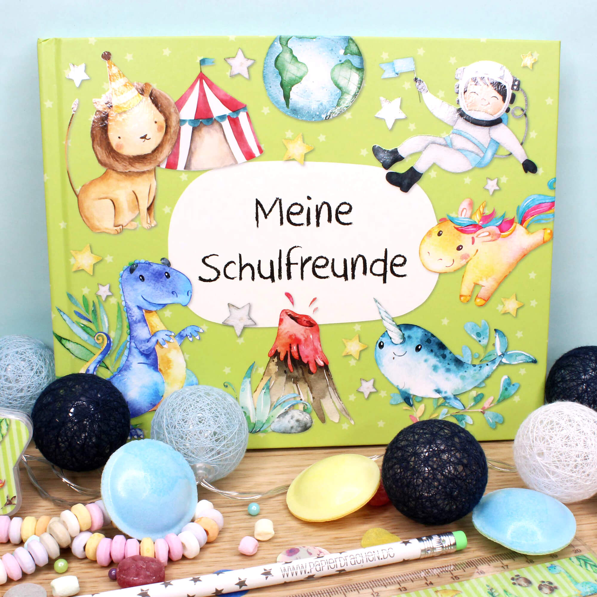 Freundebuch Schule - Grün Papierdrachen - malmichbuntbest.com