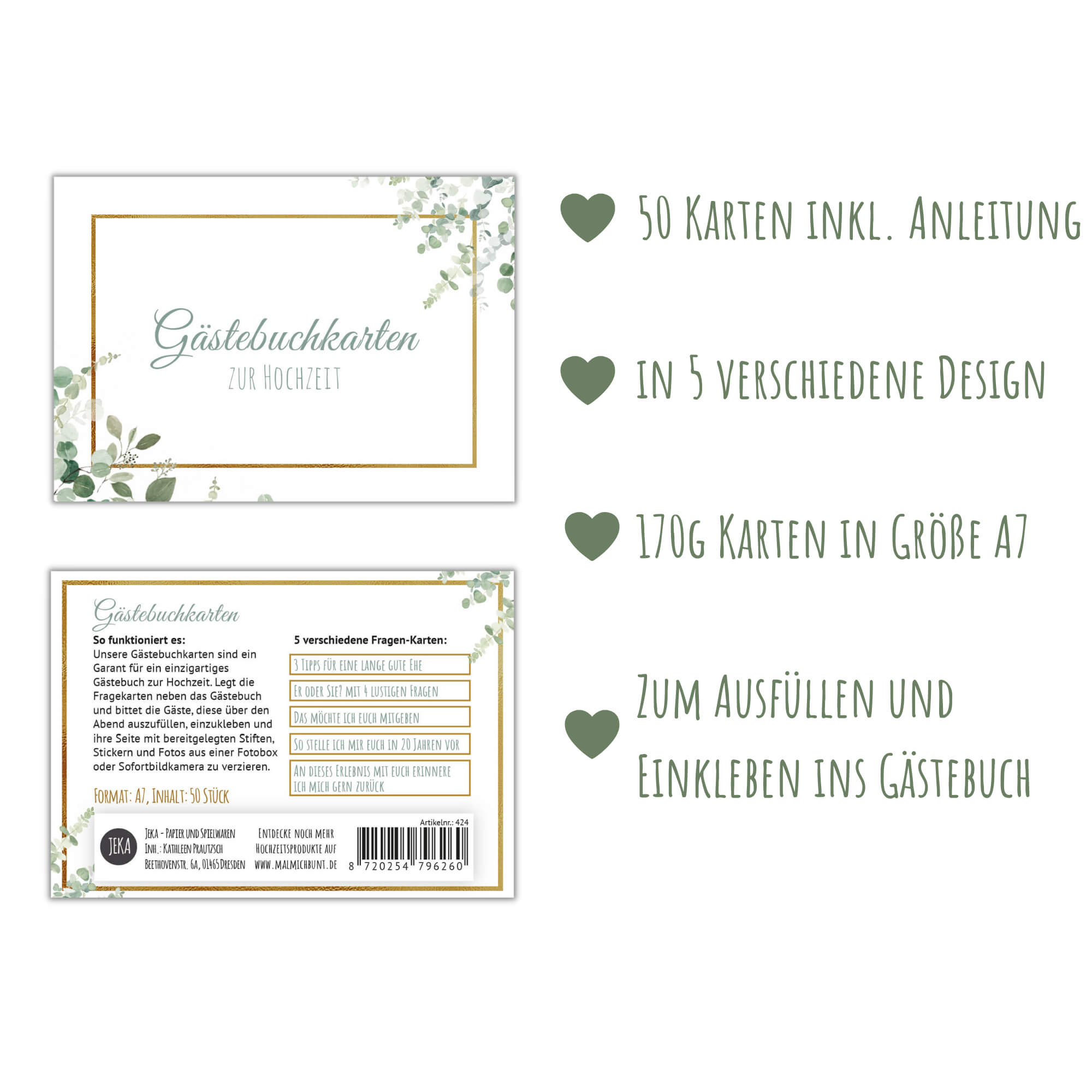 Gästebuchkarten - Design Grün - Gold Jeka - malmichbuntbest.com