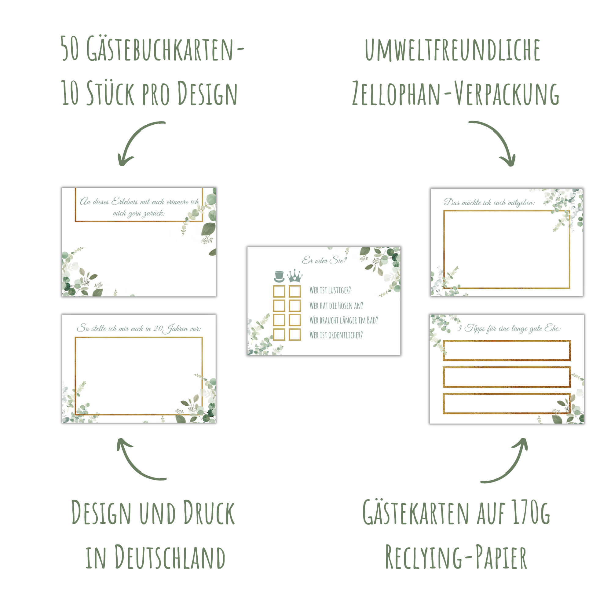 Gästebuchkarten - Design Grün - Gold Jeka - malmichbuntbest.com