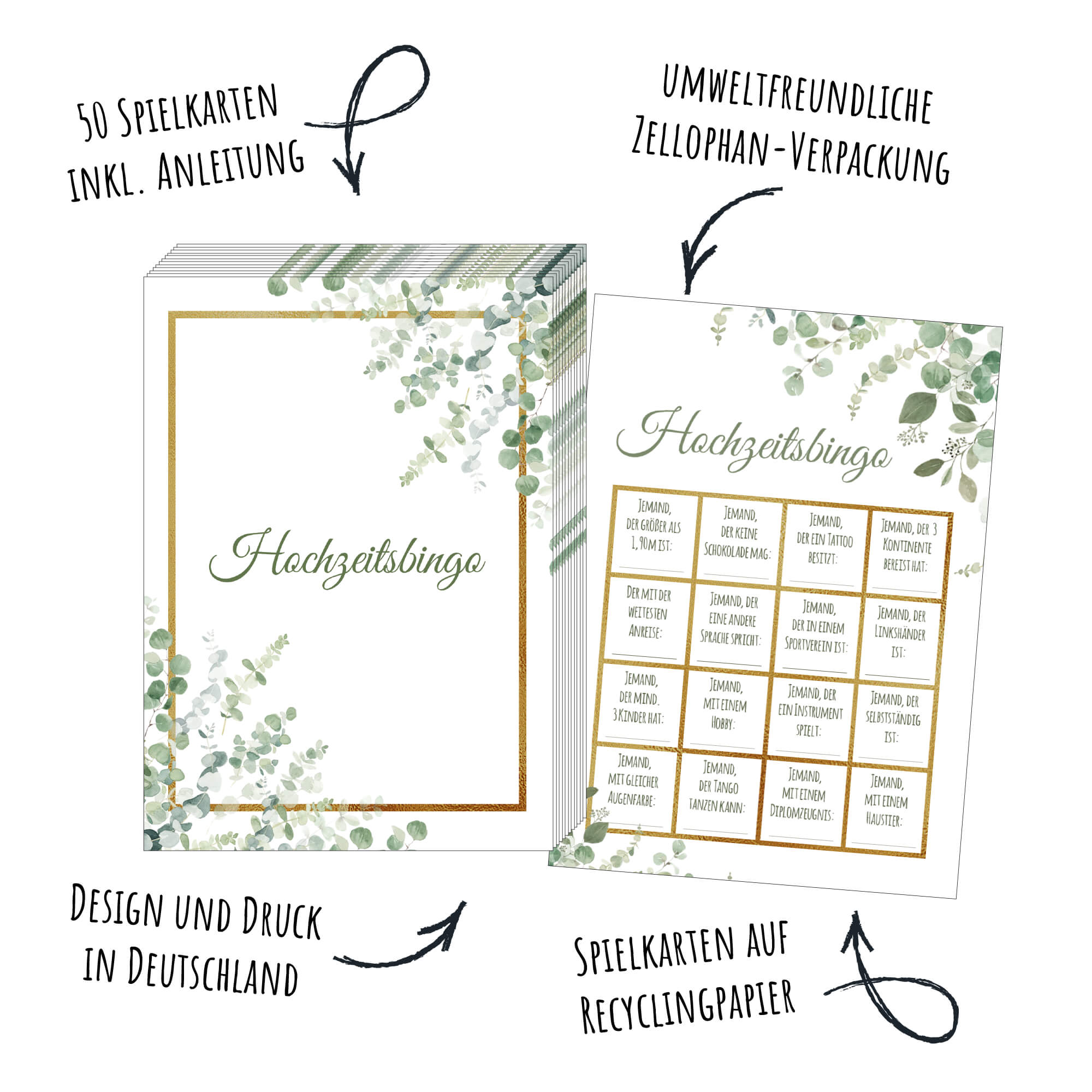 Hochzeitsbingo - Design Grün - Gold Jeka - malmichbuntbest.com