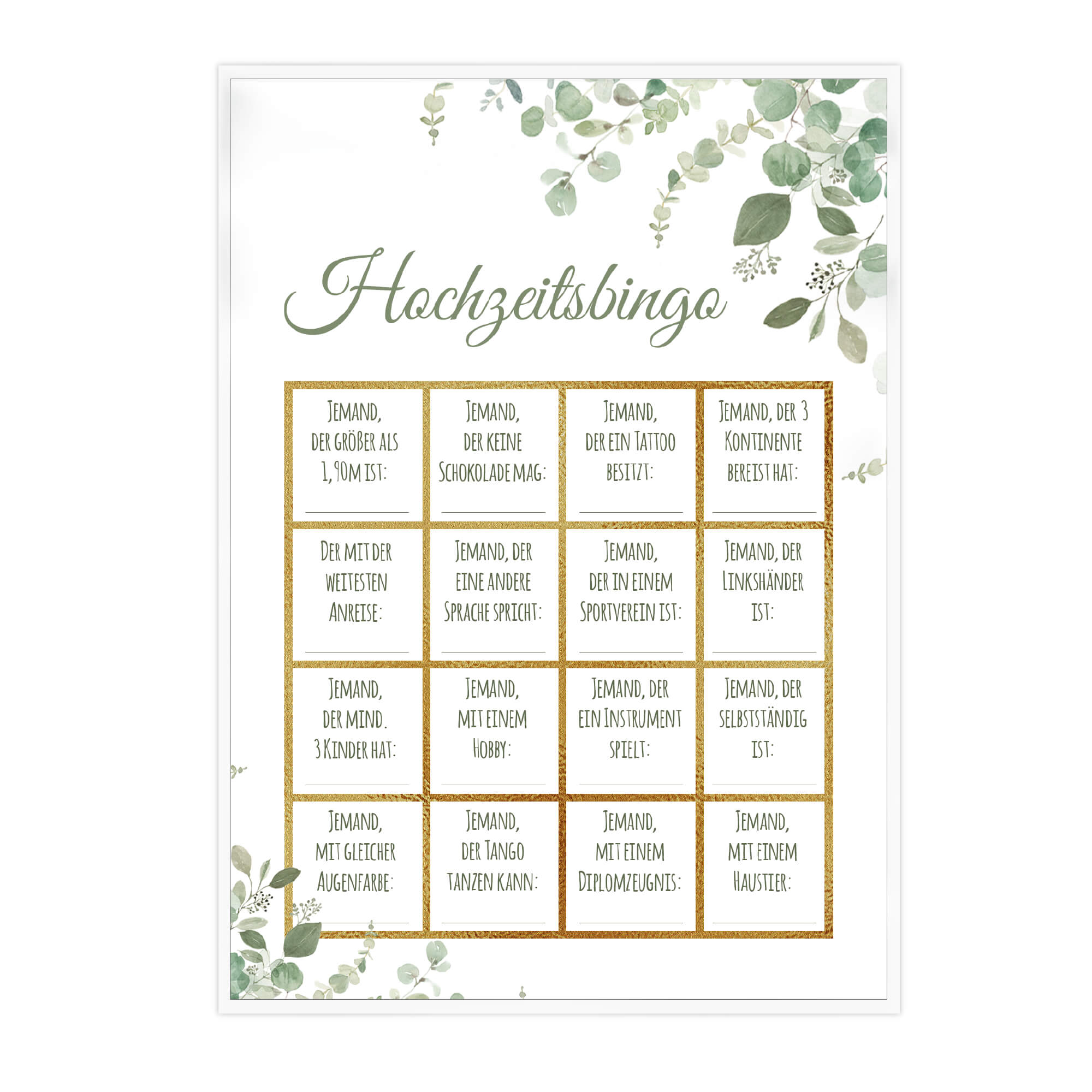 Hochzeitsbingo - Design Grün - Gold Jeka - malmichbuntbest.com