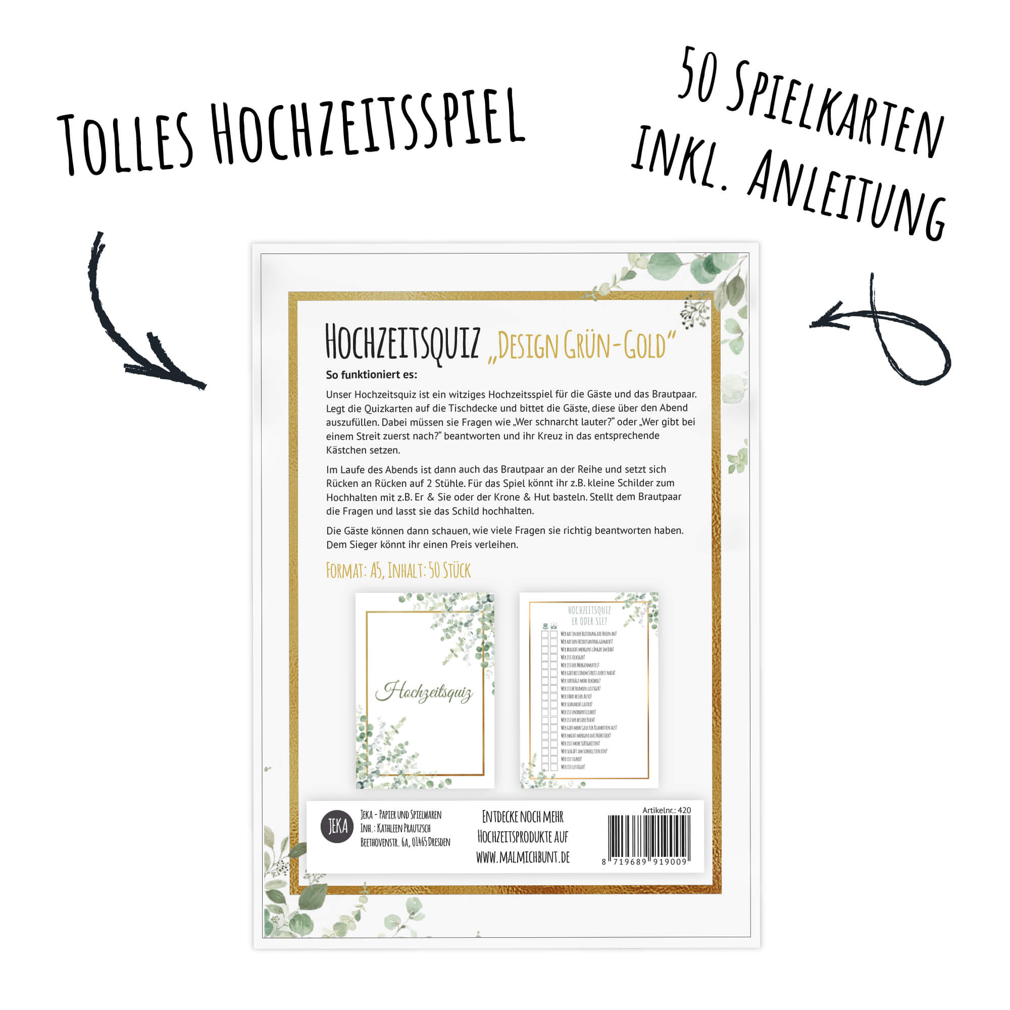 Hochzeitsquiz - Design Grün - Gold Jeka - malmichbuntbest.com