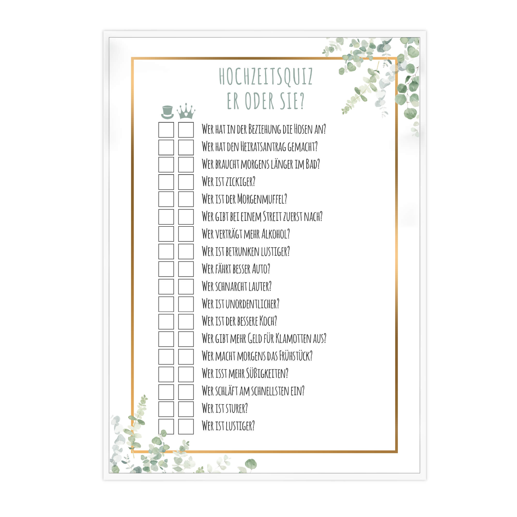 Hochzeitsquiz - Design Grün - Gold Jeka - malmichbuntbest.com