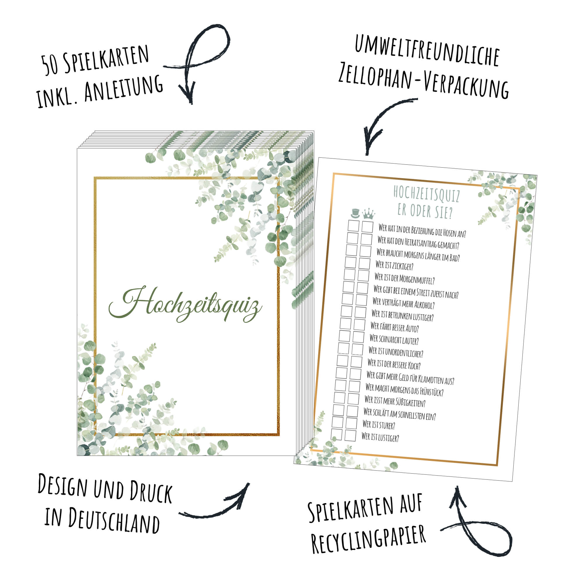 Hochzeitsquiz - Design Grün - Gold Jeka - malmichbuntbest.com