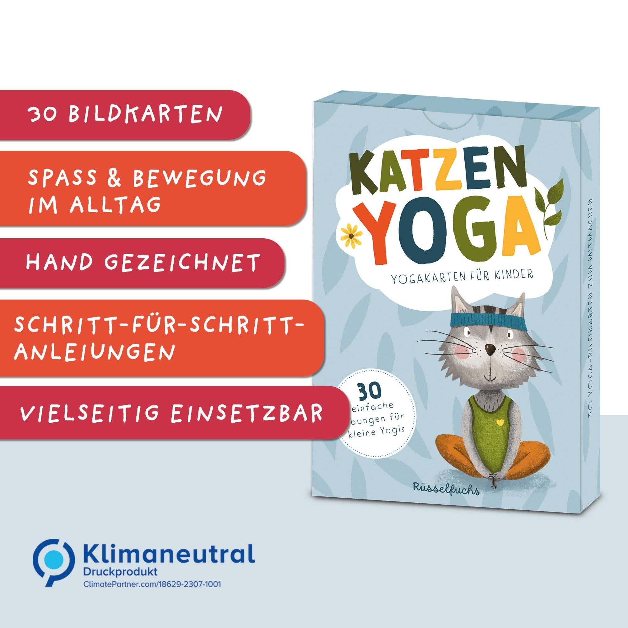 Katzenyoga – Yoga - Karten für Kinder Rüsselfuchs - malmichbuntbest.com