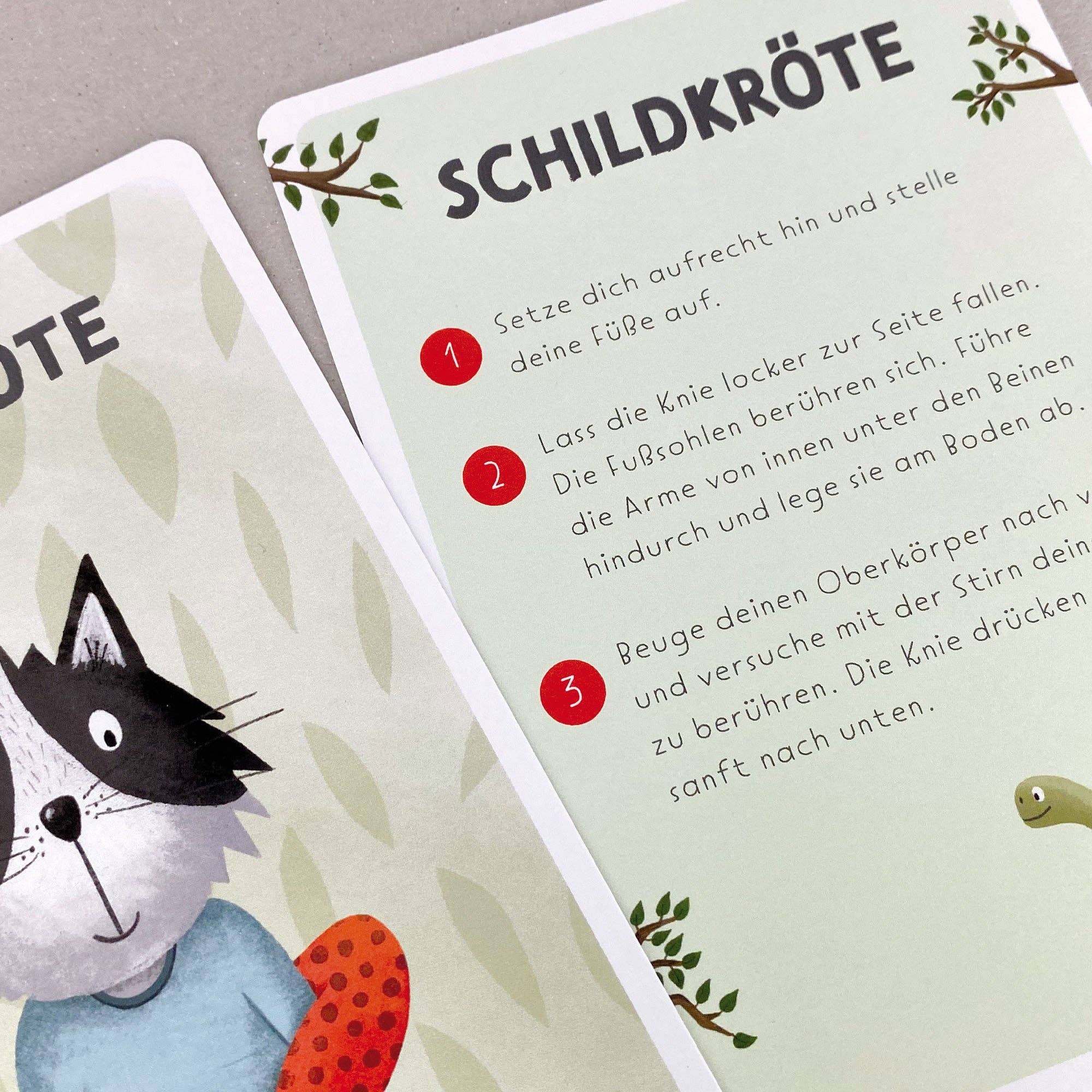 Katzenyoga – Yoga - Karten für Kinder Rüsselfuchs - malmichbuntbest.com