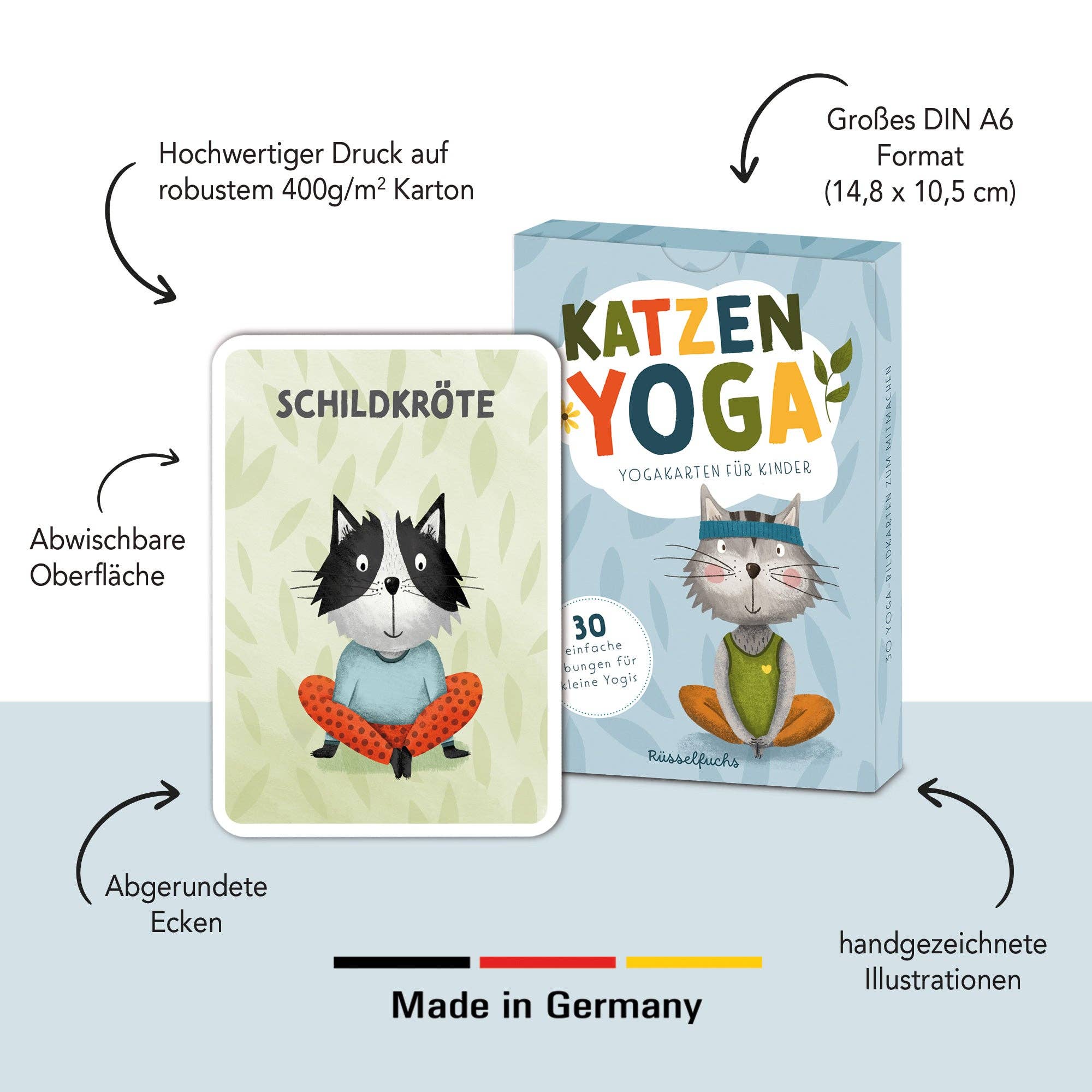 Katzenyoga – Yoga - Karten für Kinder Rüsselfuchs - malmichbuntbest.com