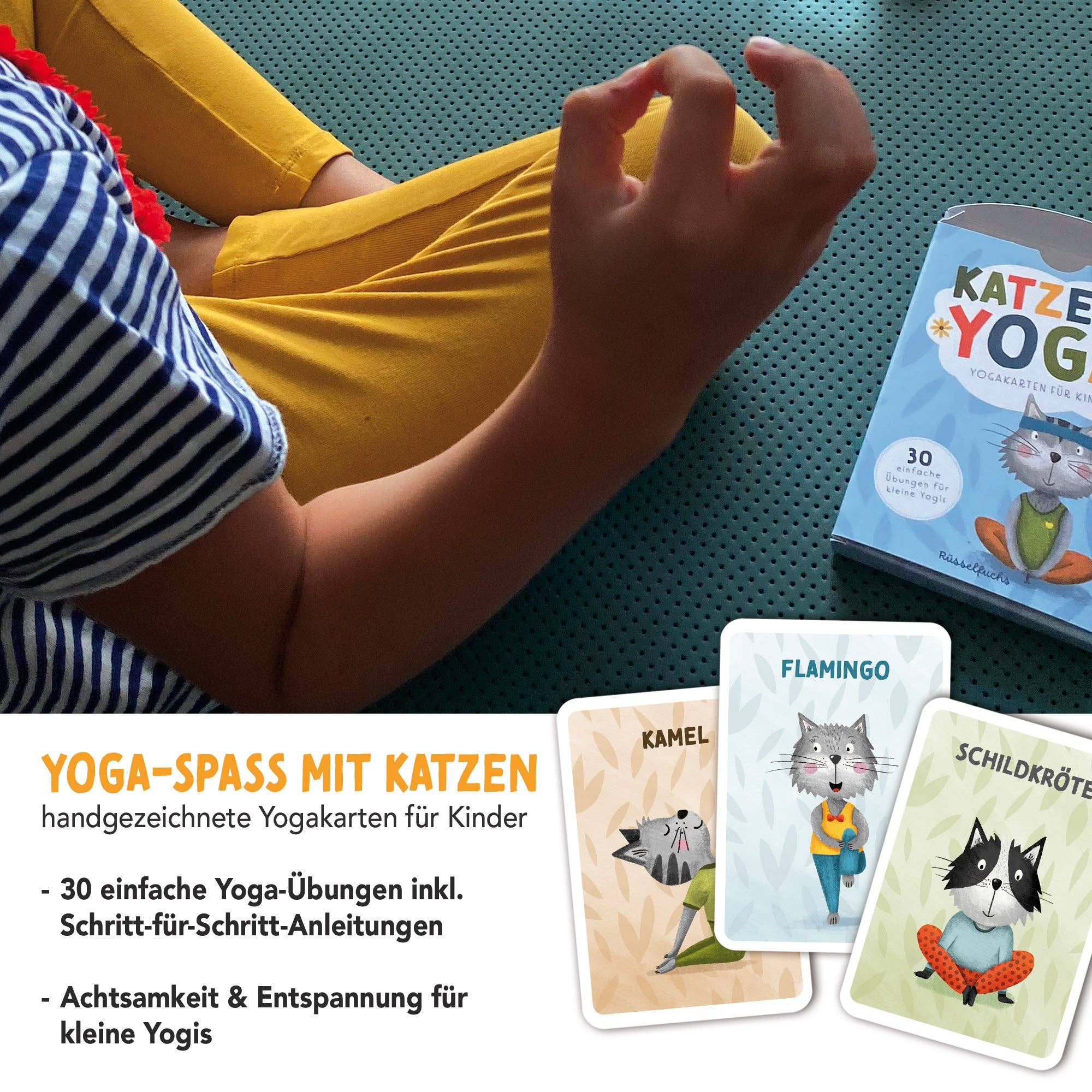 Katzenyoga – Yoga - Karten für Kinder Rüsselfuchs - malmichbuntbest.com