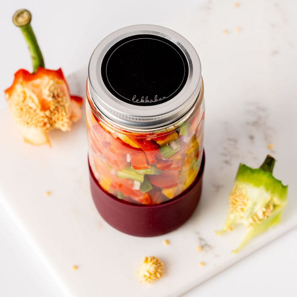 LEKKABOX® Meal Prep Glas mit Bumper, 500ml - Plum