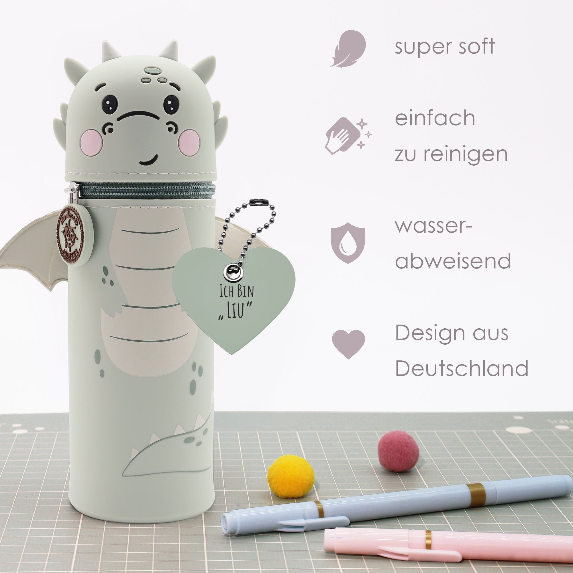 Lulubug lustiges Federmäppchen aus Silikon - Drache "Liu" Bell Trade - malmichbuntbest.com