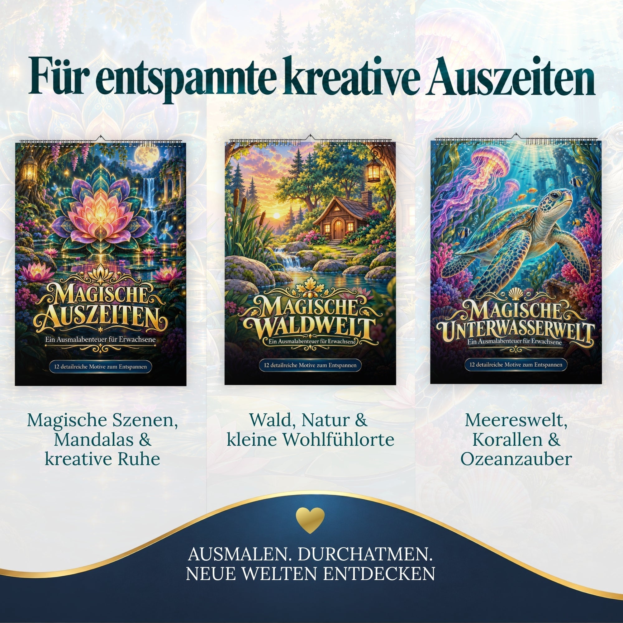 Magische Auszeiten – 3er Set Ausmalblöcke für Erwachsene Jeka - malmichbuntbest.com