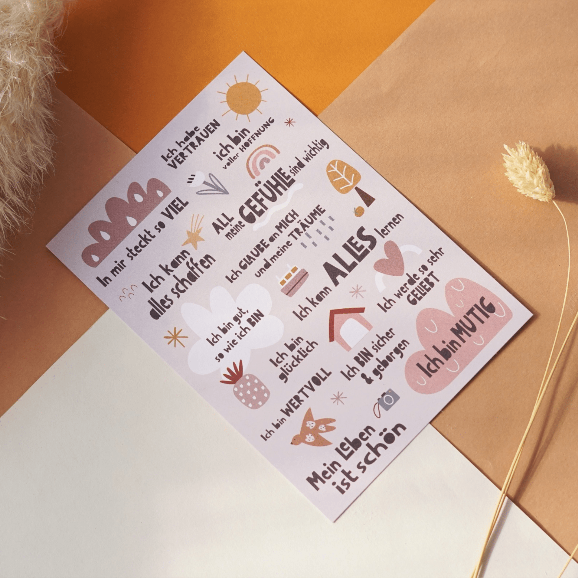 Modern Kids Art - A6 Affirmationskarte "Peaceful World" für Kinder und Jugendliche Modern Kids Art - malmichbuntbest.com