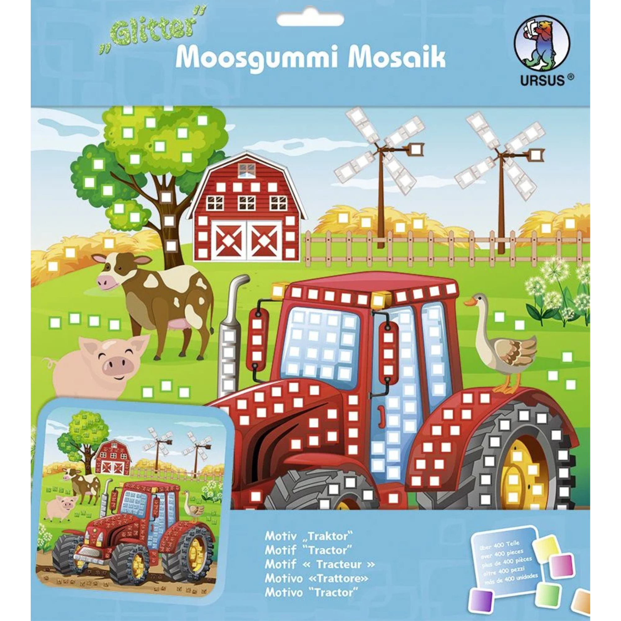 Moosgummi - Mosaik "Glitter Traktor" Ursus - malmichbuntbest.com
