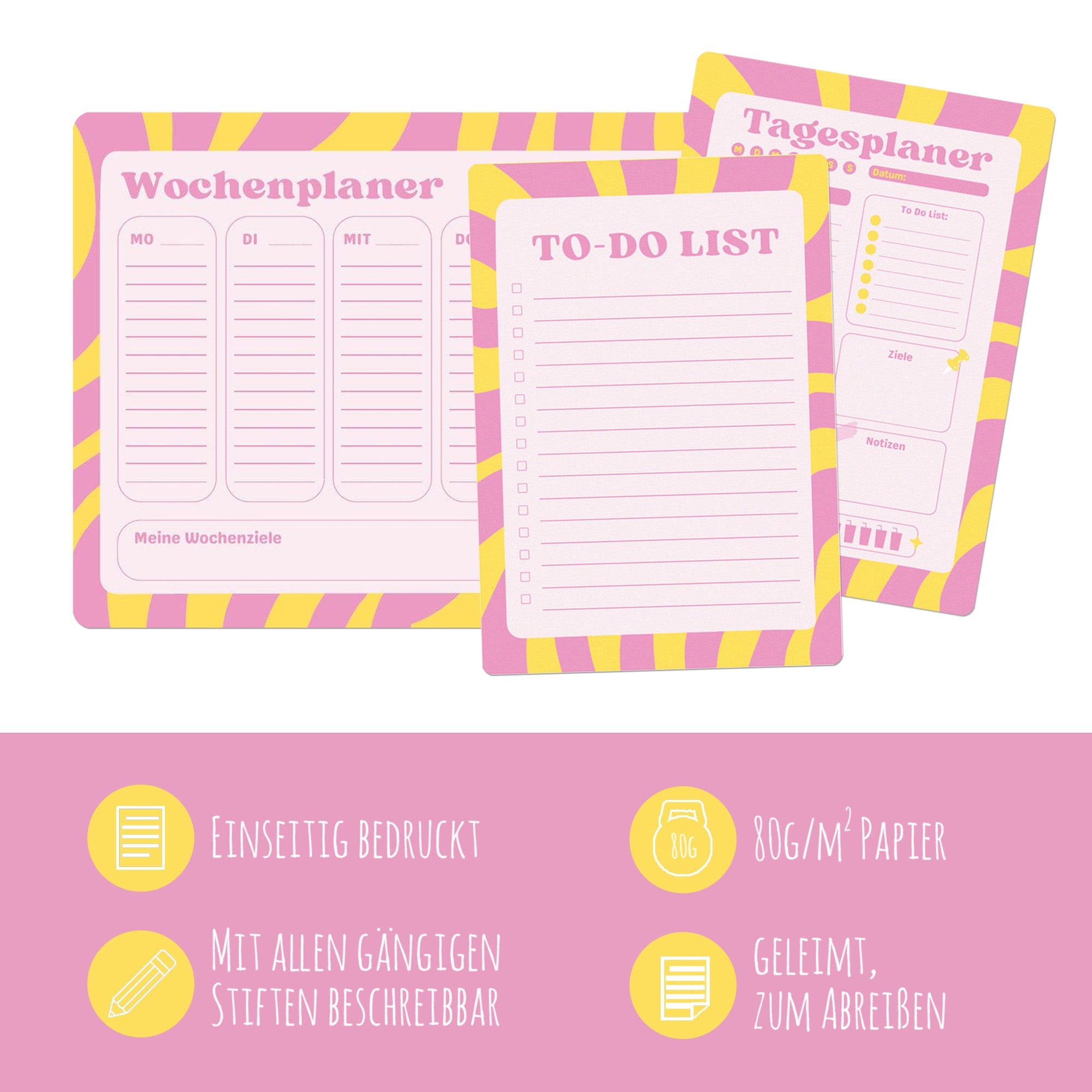 Notizblöcke Set To - Do - List, Tagesplaner & Wochenplaner Pink/Gelb Jeka - malmichbuntbest.com
