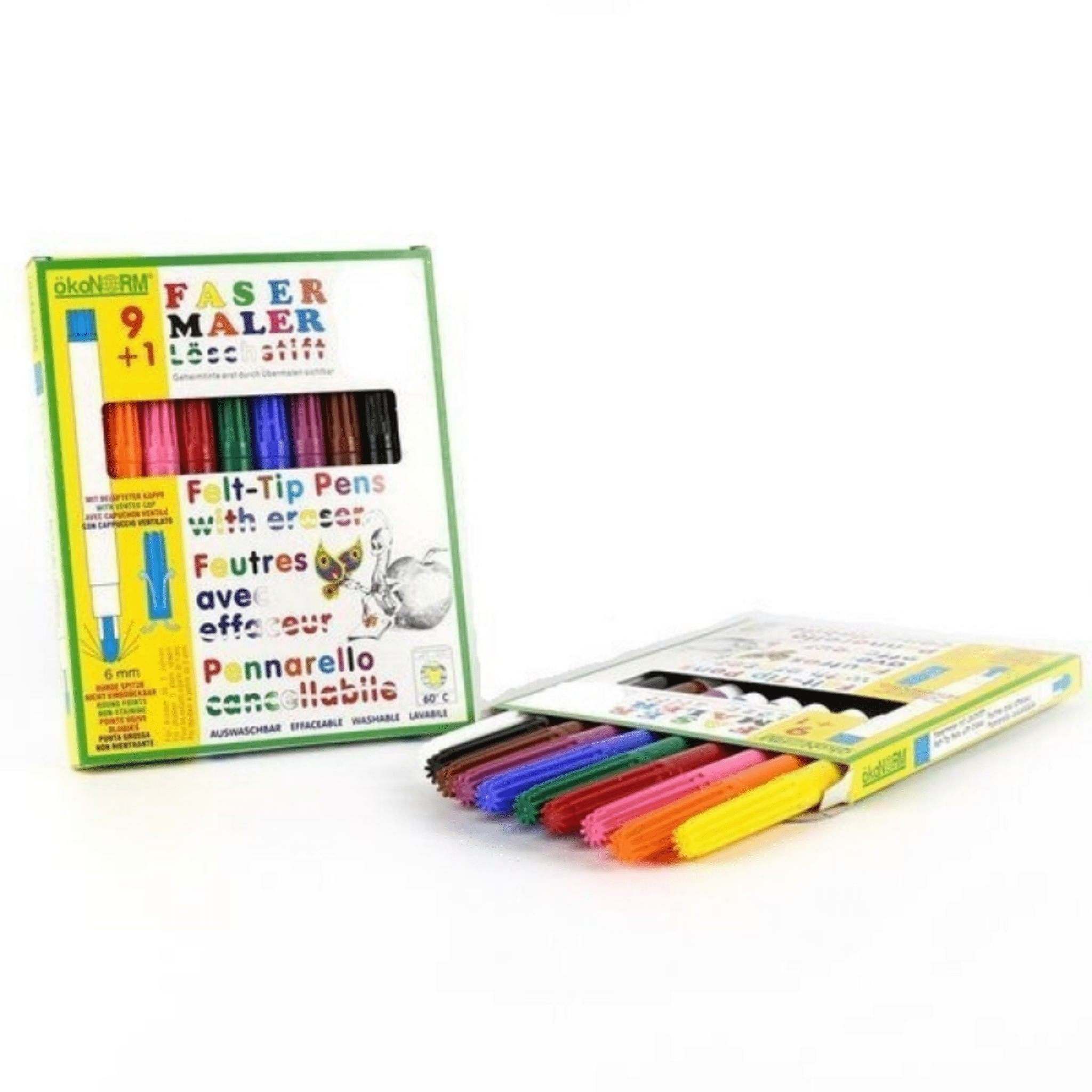 ökoNORM Fasermaler 6mm 9+1, inkl. Löschstift - 9 Farben ökoNorm - malmichbuntbest.com