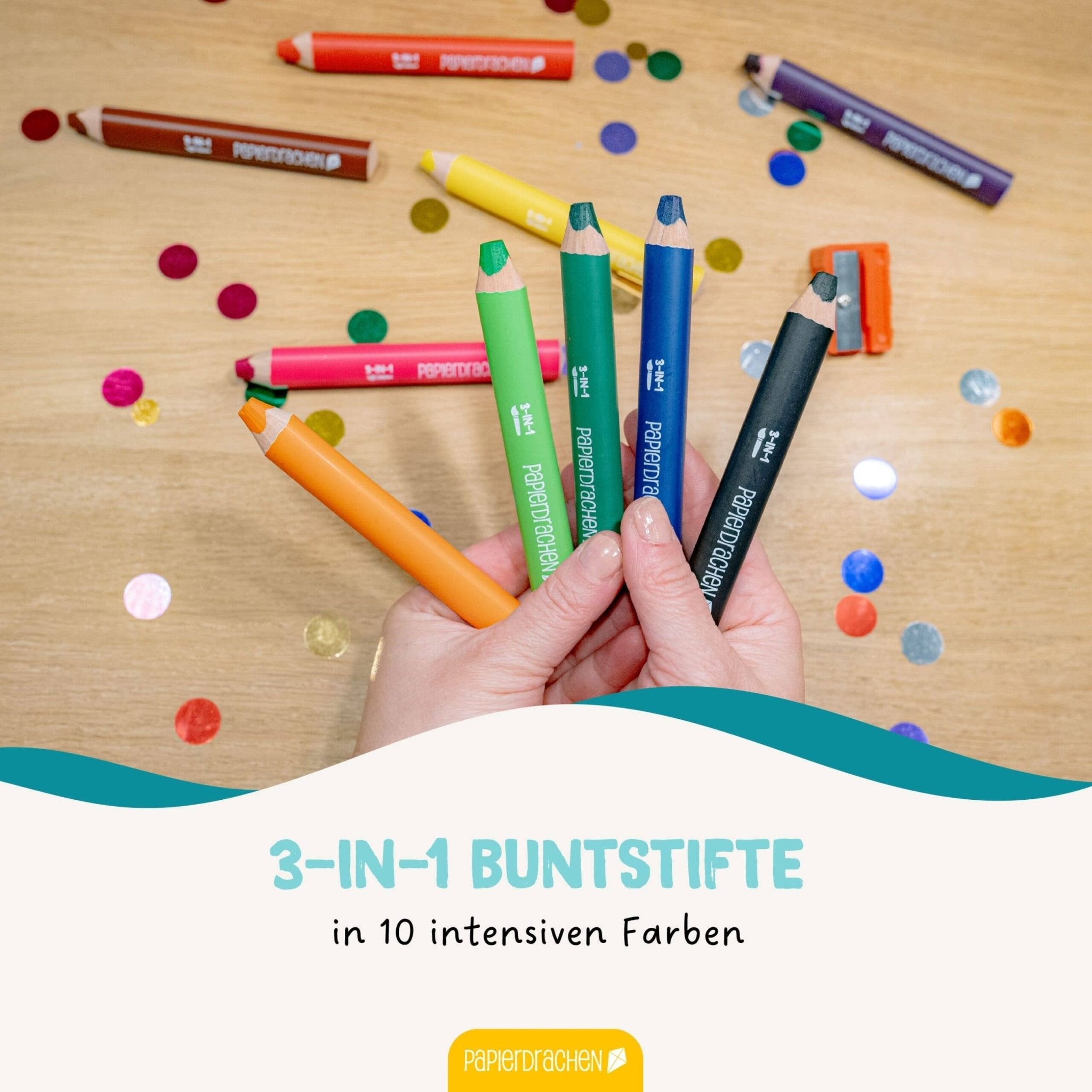 Papierdrachen 3in1 Buntstifte mit Anspitzer Papierdrachen - malmichbuntbest.com