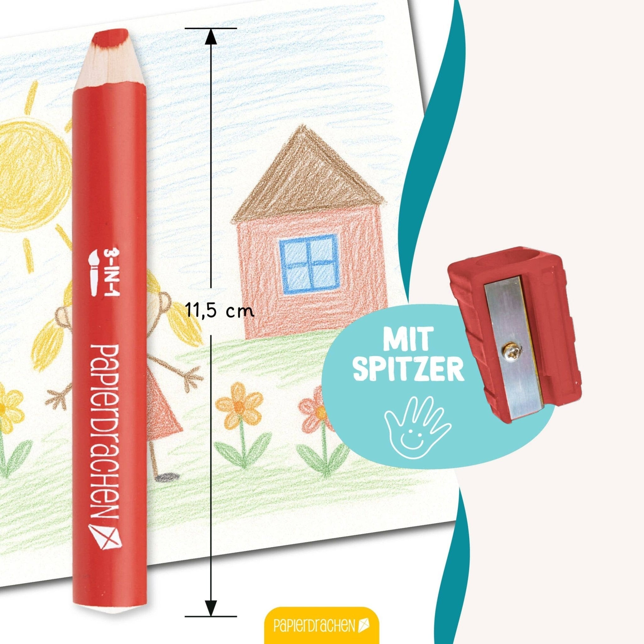 Papierdrachen 3in1 Buntstifte mit Anspitzer Papierdrachen - malmichbuntbest.com